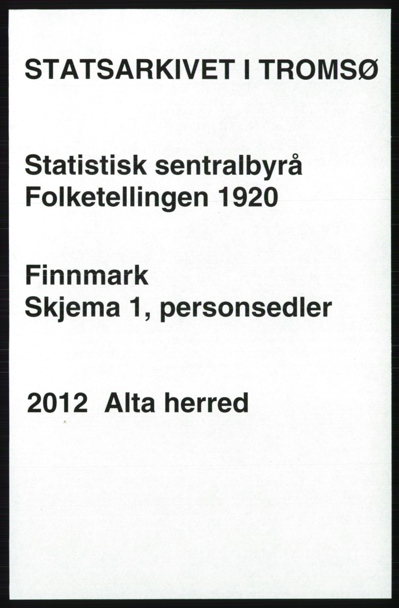 SATØ, Folketelling 1920 for 2012 Alta herred, 1920, s. 1082