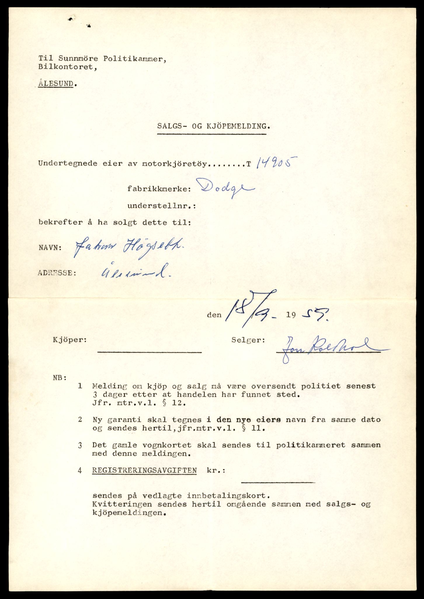 Møre og Romsdal vegkontor - Ålesund trafikkstasjon, AV/SAT-A-4099/F/Fe/L0049: Registreringskort for kjøretøy T 14864 - T 18613, 1927-1998, s. 961