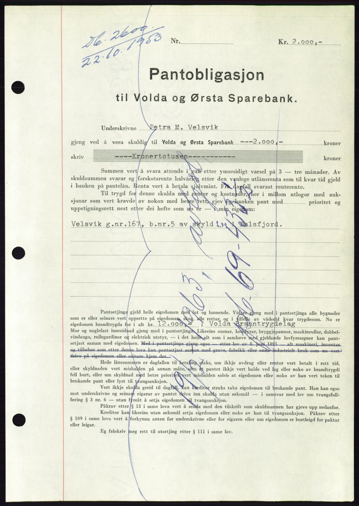 Søre Sunnmøre sorenskriveri, AV/SAT-A-4122/1/2/2C/L0124: Pantebok nr. 12B, 1953-1954, Dagboknr: 2600/1953
