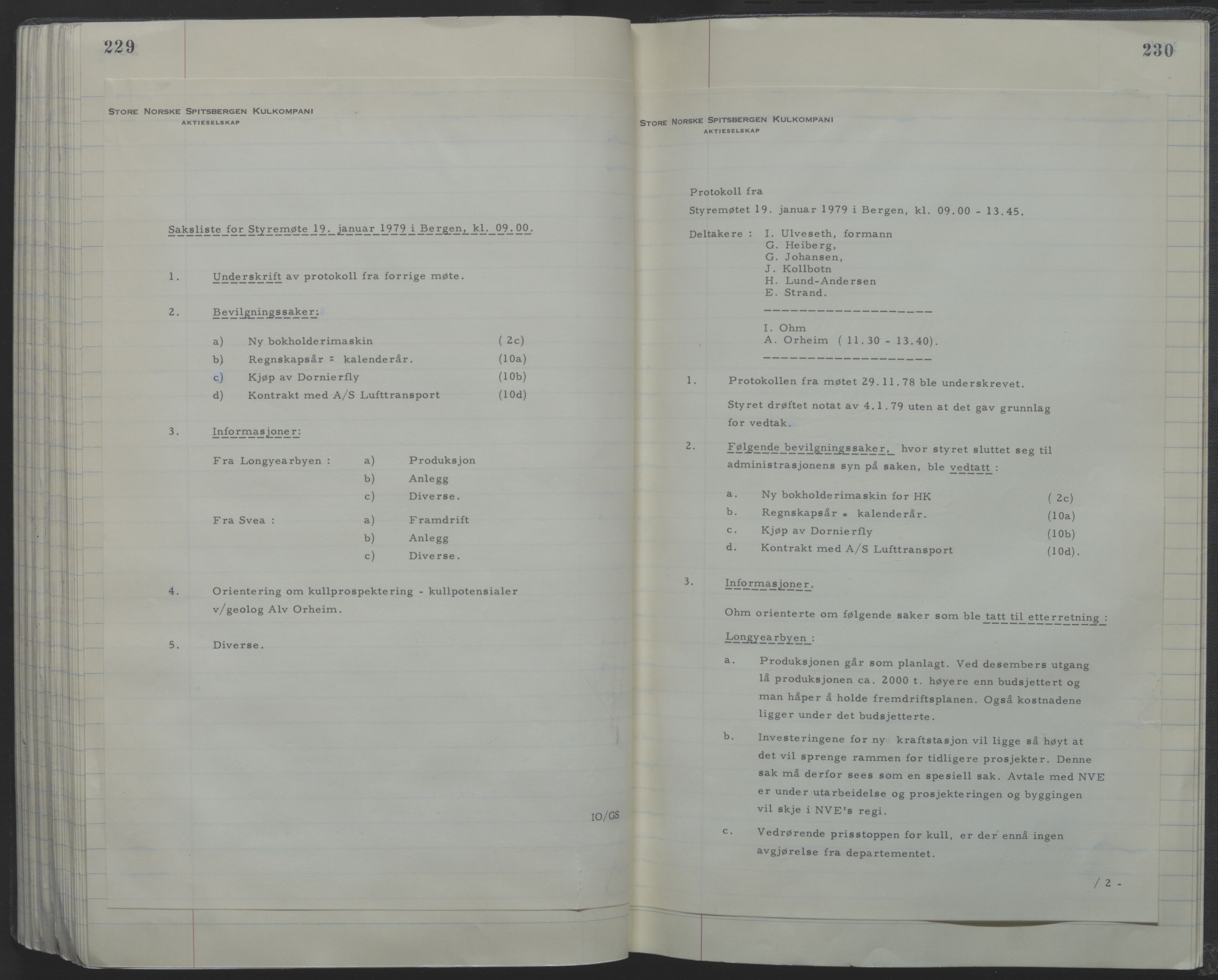 Store Norske Spitsbergen Kulkompani A/S, AV/SATØ-P-0073/09/A/Ab/Aba/L0001: Styreprotokoll 6, 1970-1979, s. 229-230