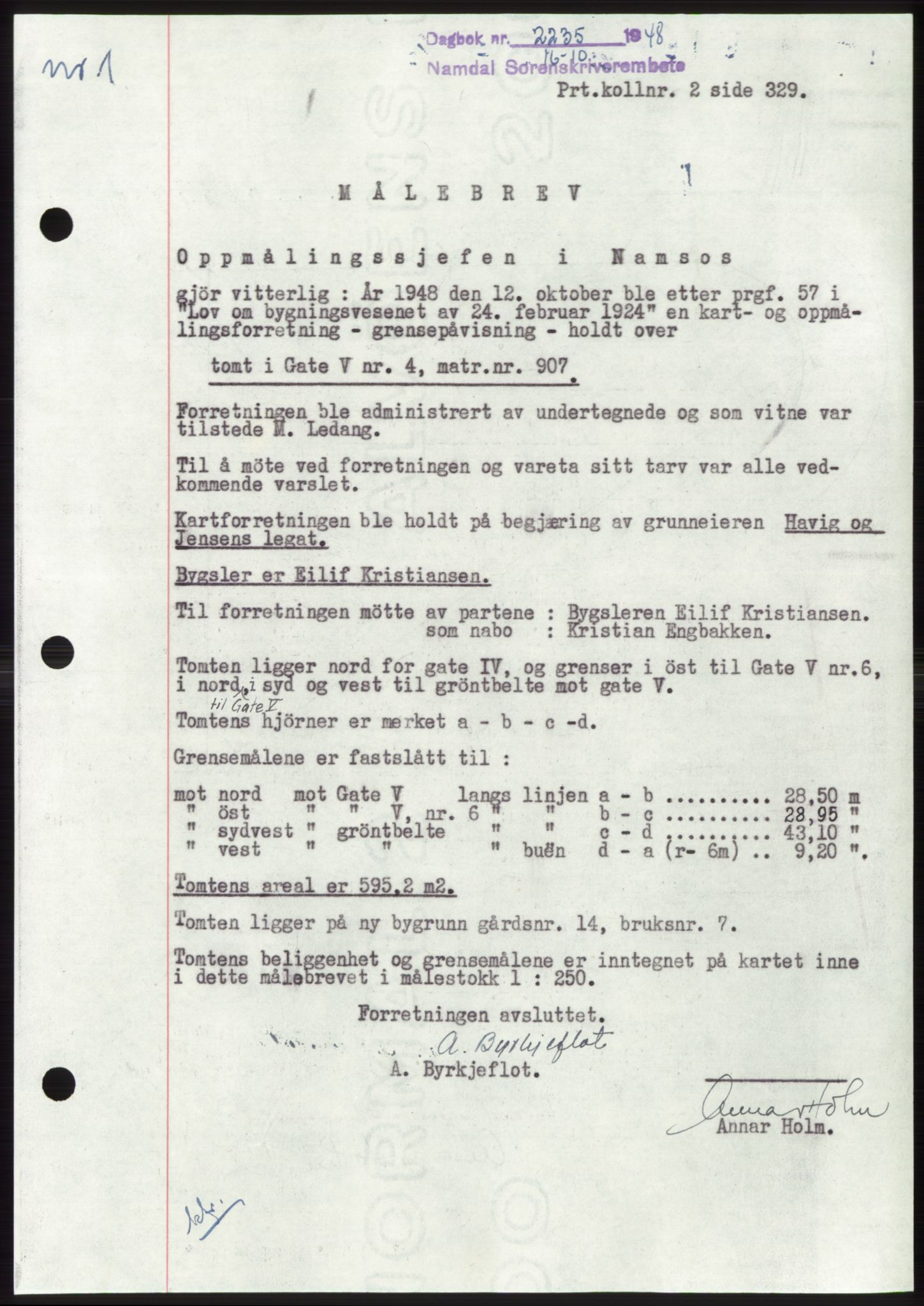 Namdal sorenskriveri, SAT/A-4133/1/2/2C: Pantebok nr. -, 1948-1948, Dagboknr: 2235/1948