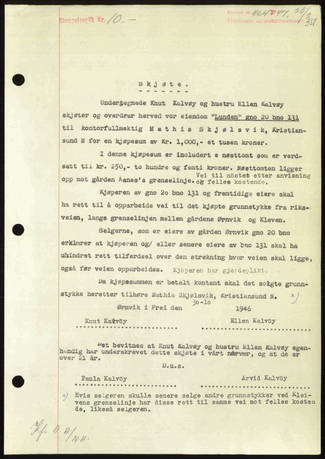 Nordmøre sorenskriveri, SAT/A-4132/1/2/2Ca: Pantebok nr. A104, 1947-1947, Dagboknr: 464/1947