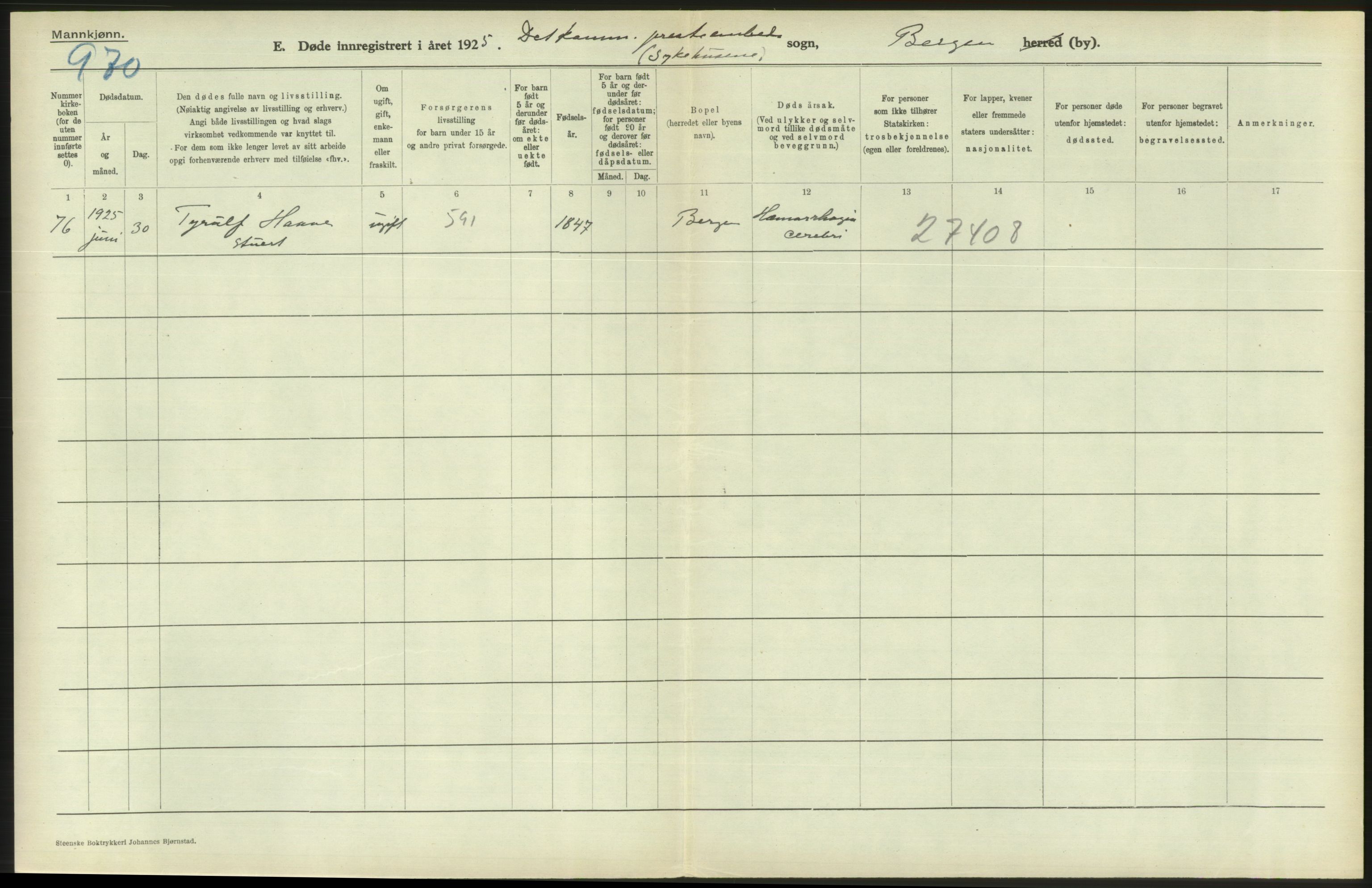 Statistisk sentralbyrå, Sosiodemografiske emner, Befolkning, AV/RA-S-2228/D/Df/Dfc/Dfce/L0029: Bergen: Gifte, døde., 1925, s. 546