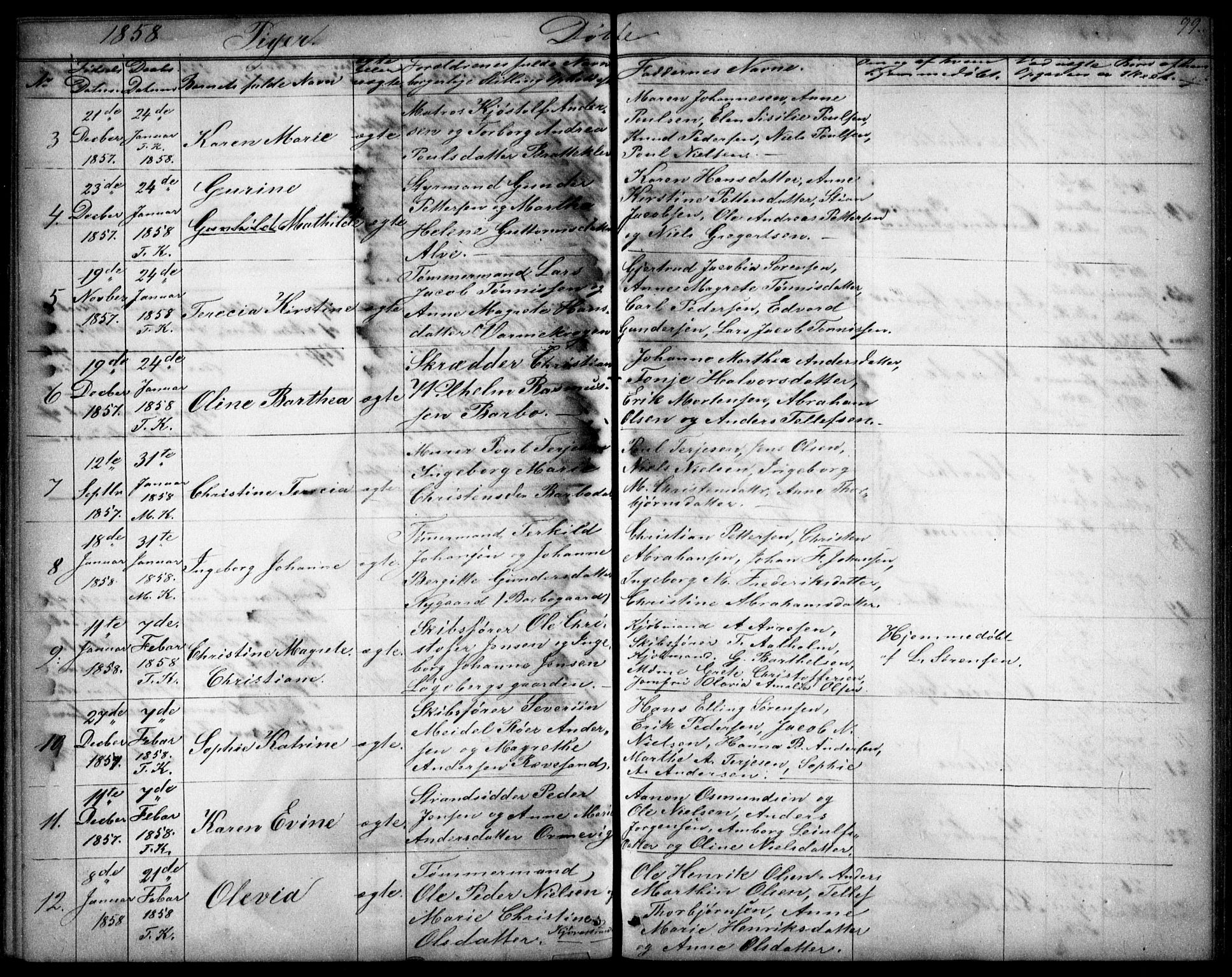 Tromøy sokneprestkontor, AV/SAK-1111-0041/F/Fb/L0002: Klokkerbok nr. B 2, 1851-1858, s. 99