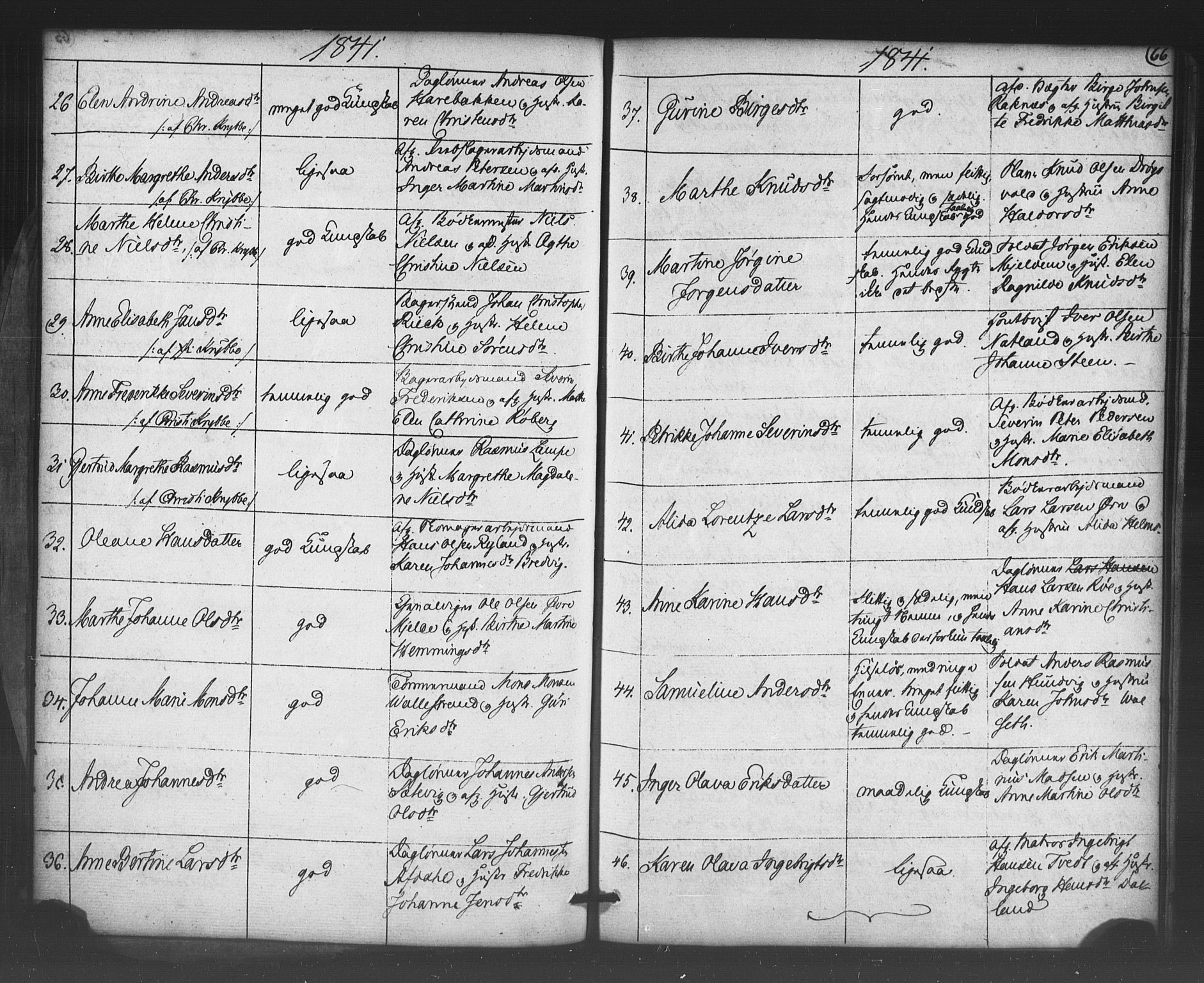 Korskirken sokneprestembete, AV/SAB-A-76101/H/Haa/L0066: Residerende kapellans bok nr. A 1, 1826-1843, s. 66