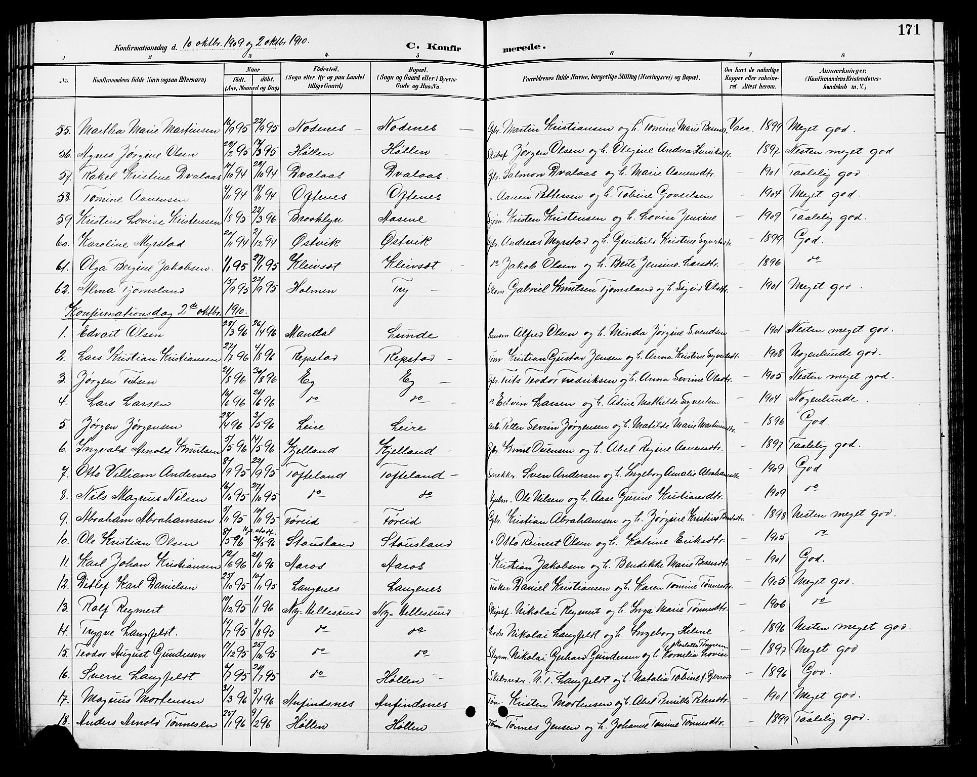 Søgne sokneprestkontor, AV/SAK-1111-0037/F/Fb/Fbb/L0006: Klokkerbok nr. B 6, 1892-1911, s. 171