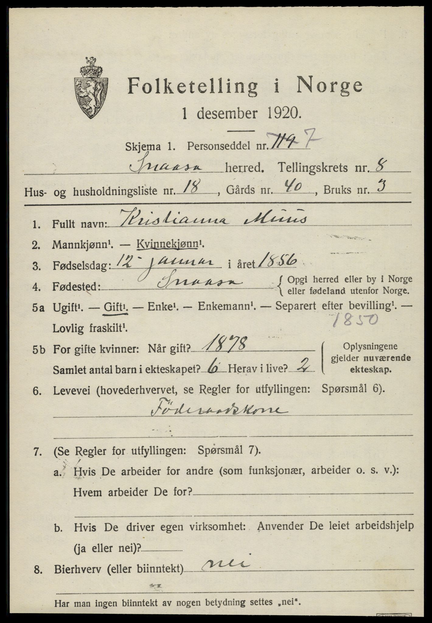 SAT, Folketelling 1920 for 1736 Snåsa herred, 1920, s. 3404