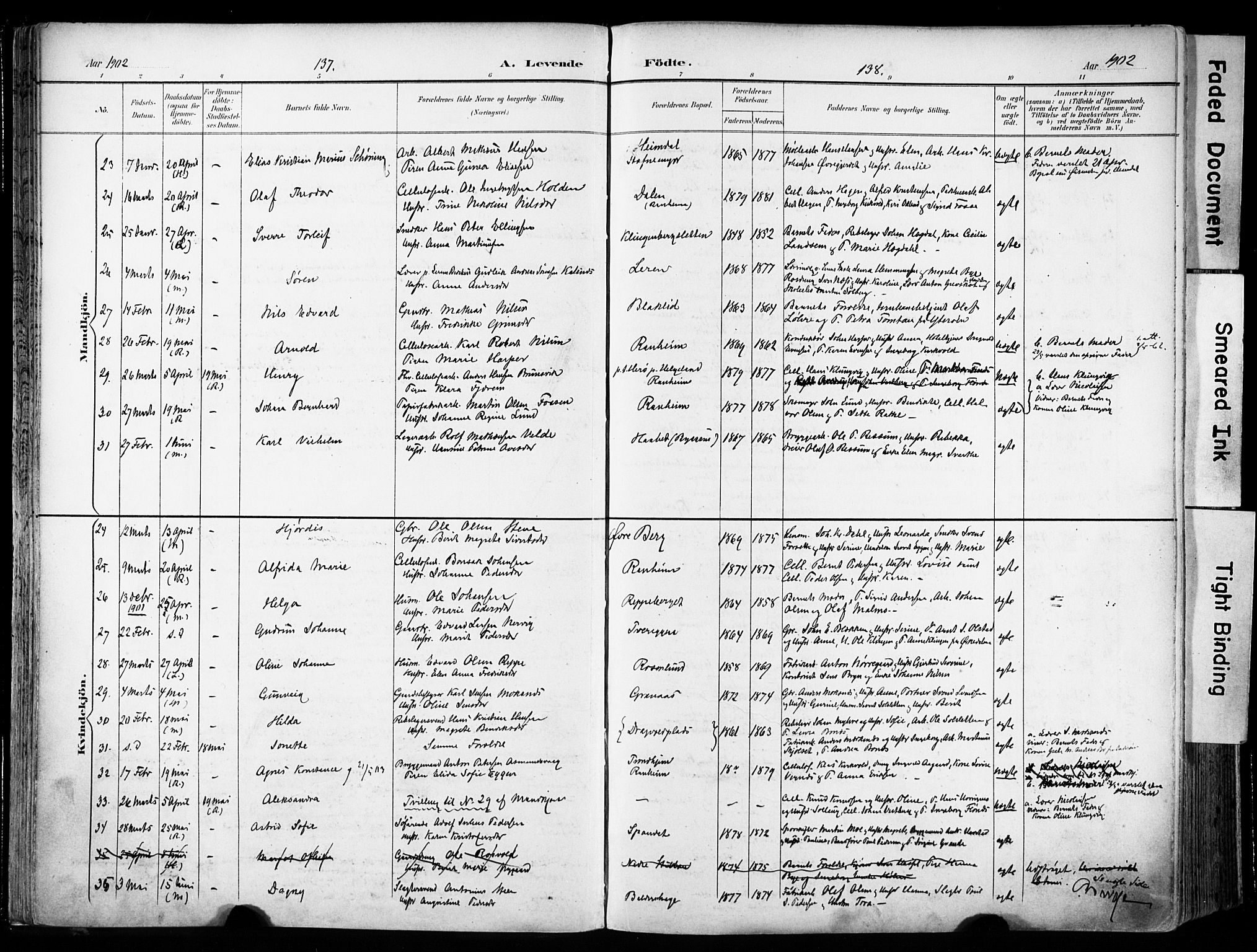 Ministerialprotokoller, klokkerbøker og fødselsregistre - Sør-Trøndelag, SAT/A-1456/606/L0301: Ministerialbok nr. 606A16, 1894-1907, s. 137-138