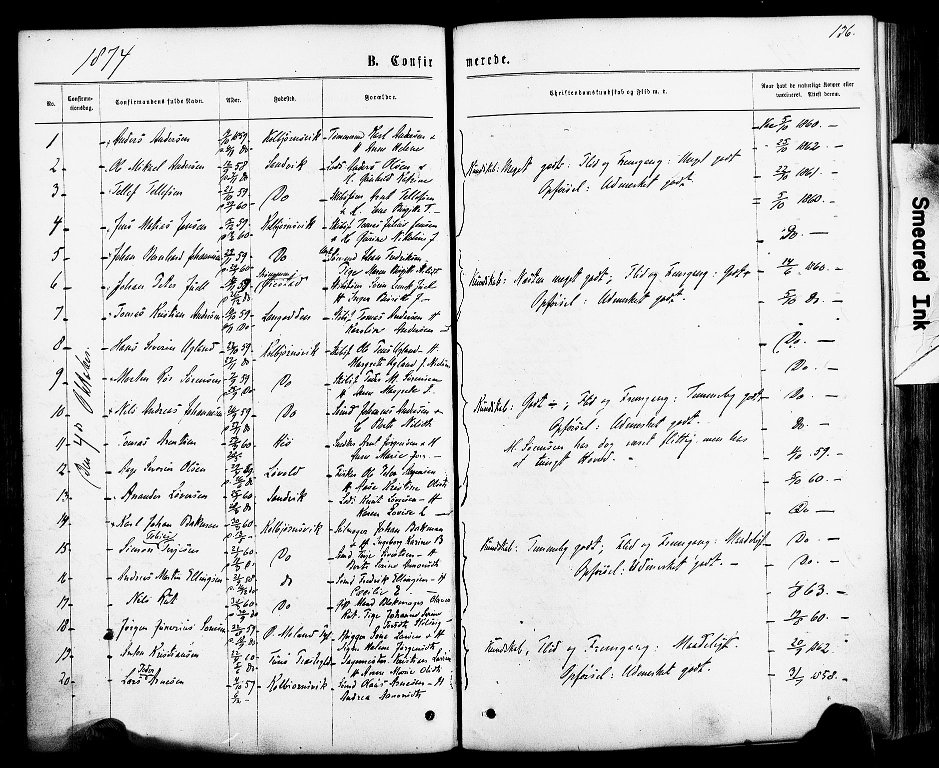 Hisøy sokneprestkontor, AV/SAK-1111-0020/F/Fa/L0002: Ministerialbok nr. A 2, 1872-1880, s. 136