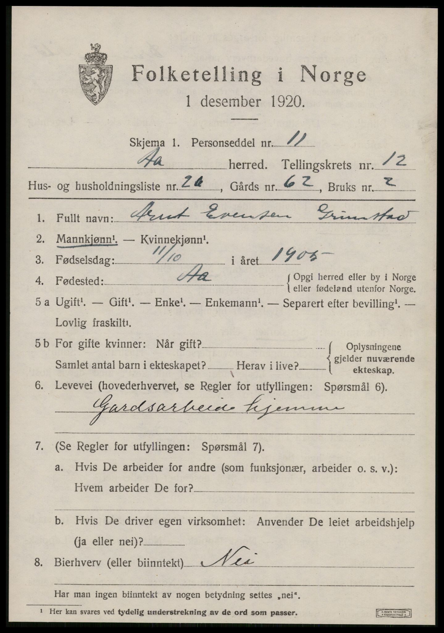 SAT, Folketelling 1920 for 1630 Å herred, 1920, s. 5304