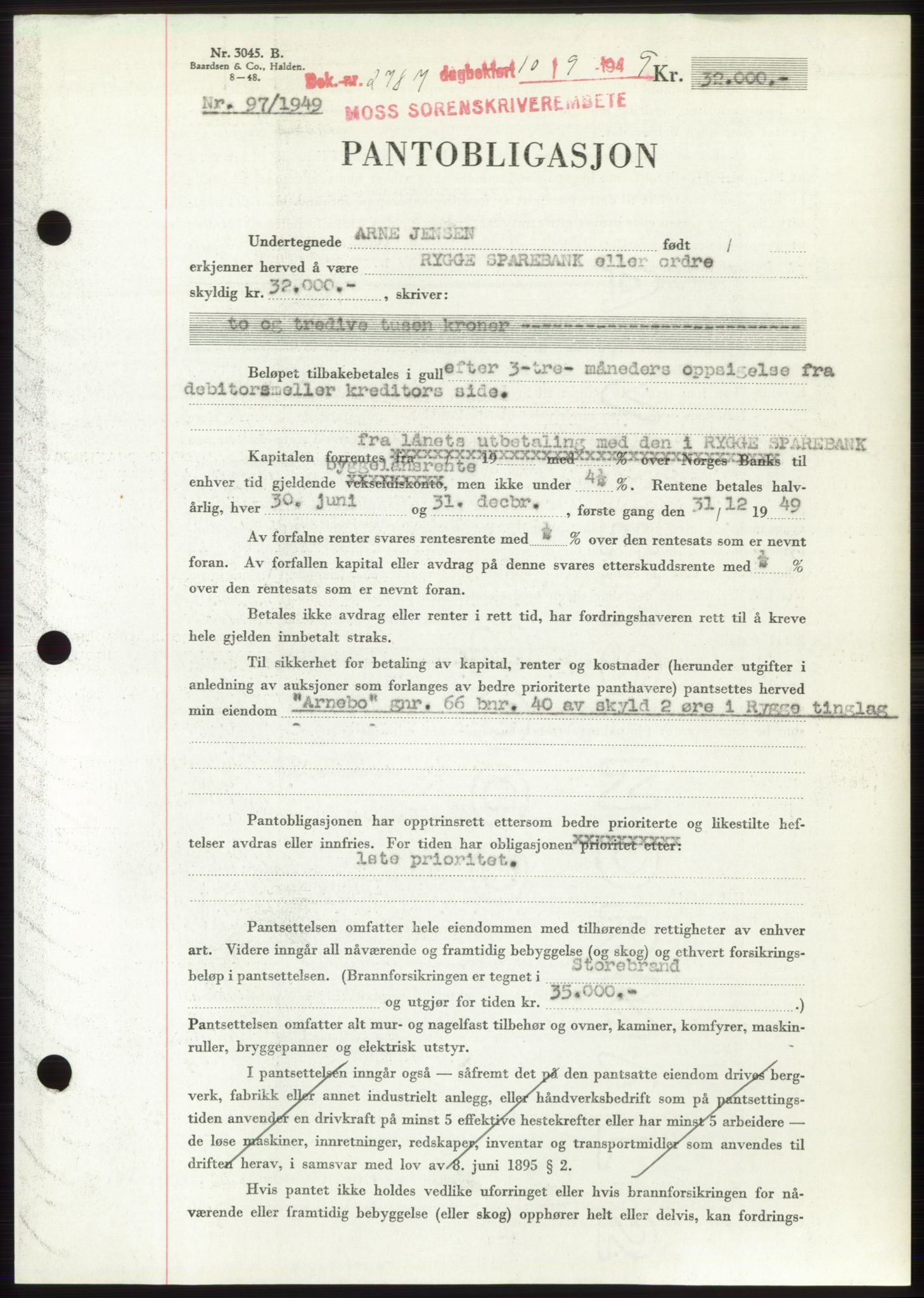 Moss sorenskriveri, SAO/A-10168: Pantebok nr. B22, 1949-1949, Dagboknr: 2787/1949