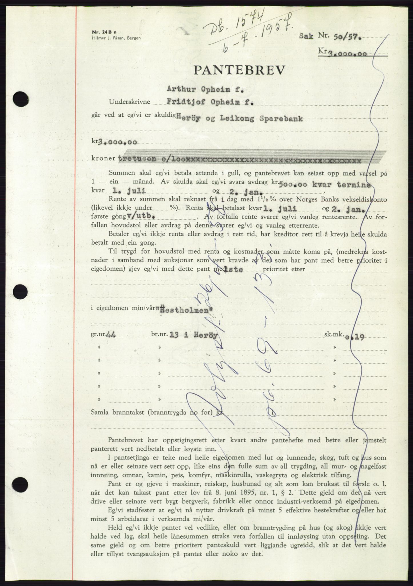 Søre Sunnmøre sorenskriveri, AV/SAT-A-4122/1/2/2C/L0130: Pantebok nr. 18B, 1957-1958, Dagboknr: 1574/1957