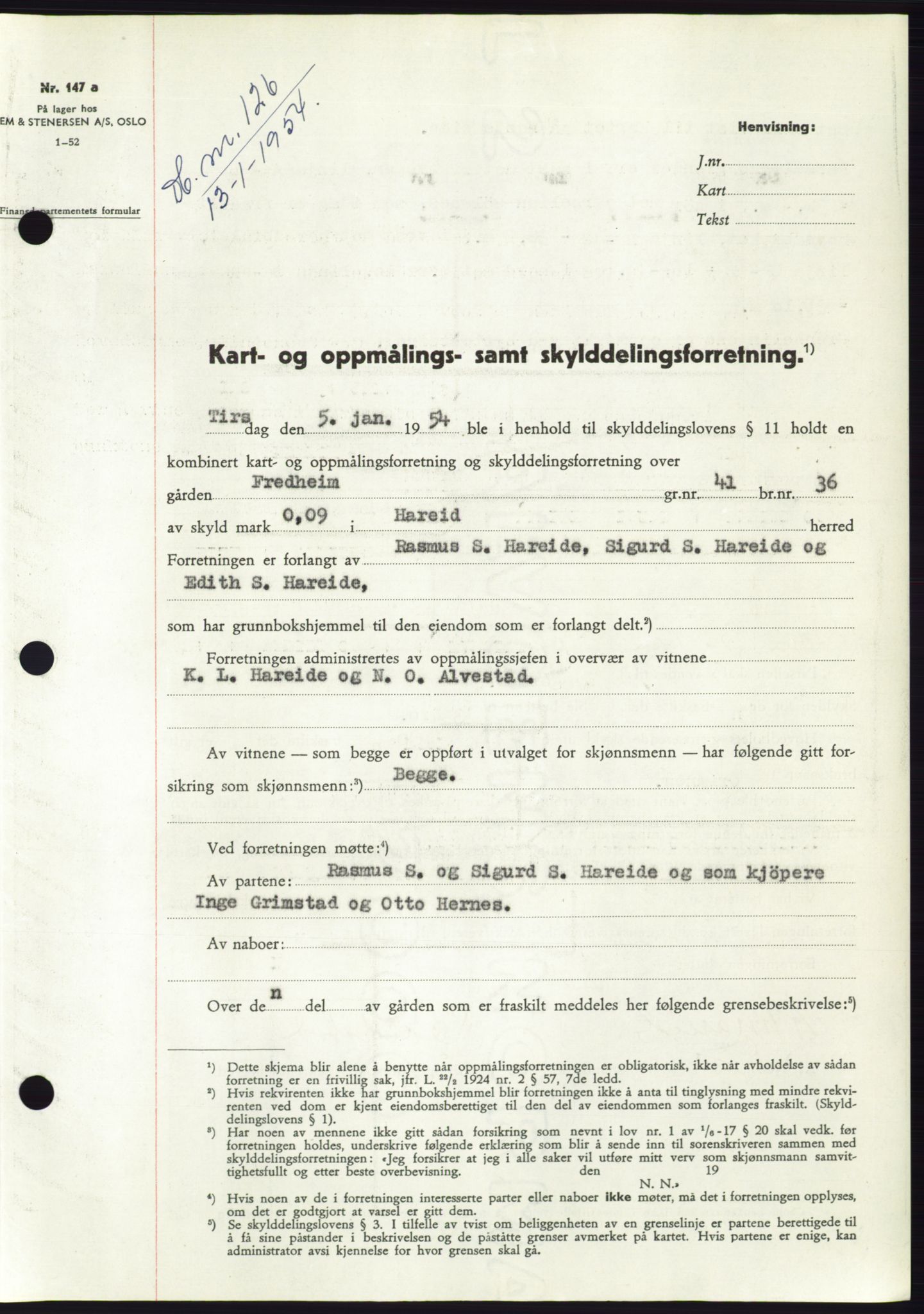Søre Sunnmøre sorenskriveri, SAT/A-4122/1/2/2C/L0096: Pantebok nr. 22A, 1953-1954, Dagboknr: 126/1954