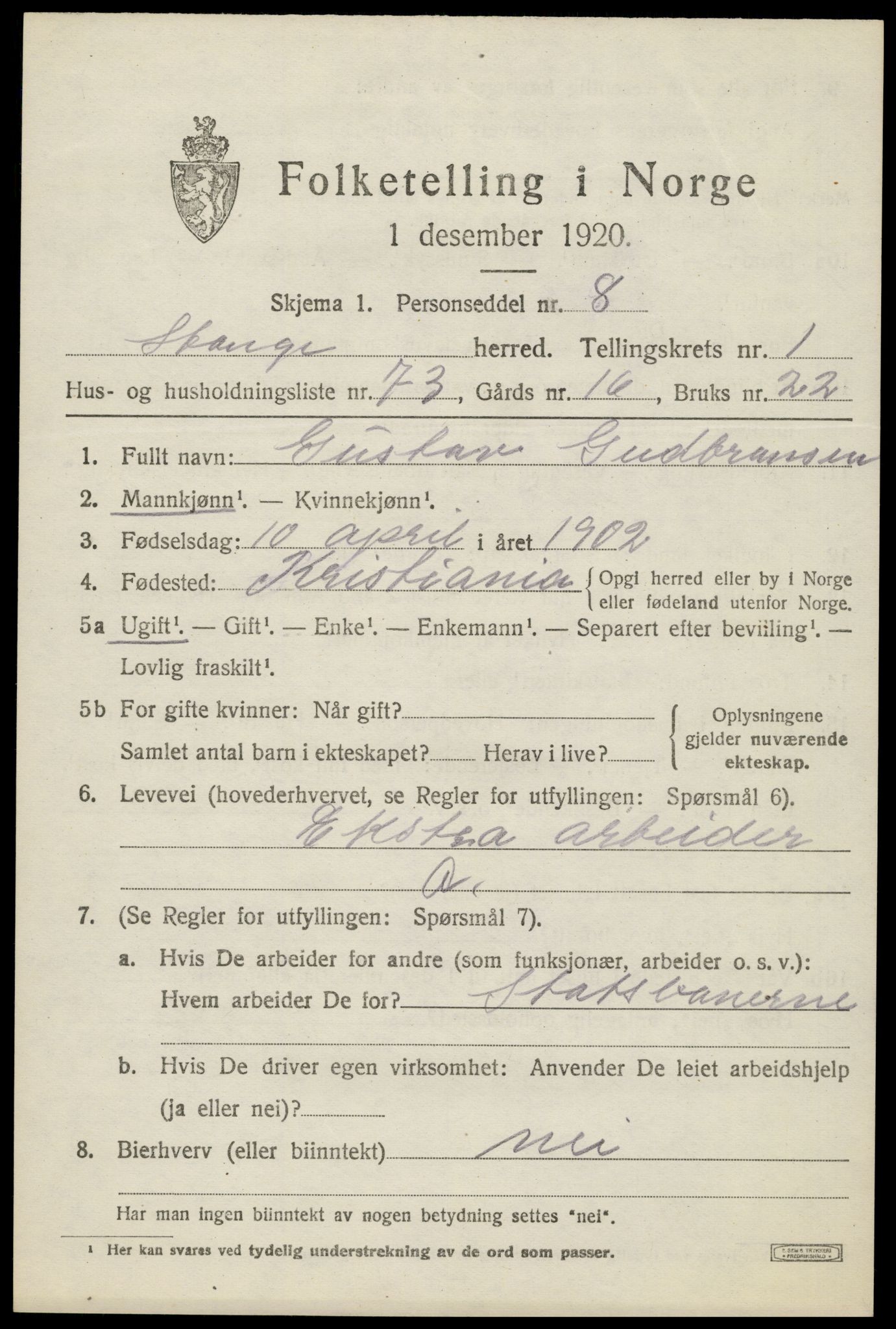 SAH, Folketelling 1920 for 0417 Stange herred, 1920, s. 3805