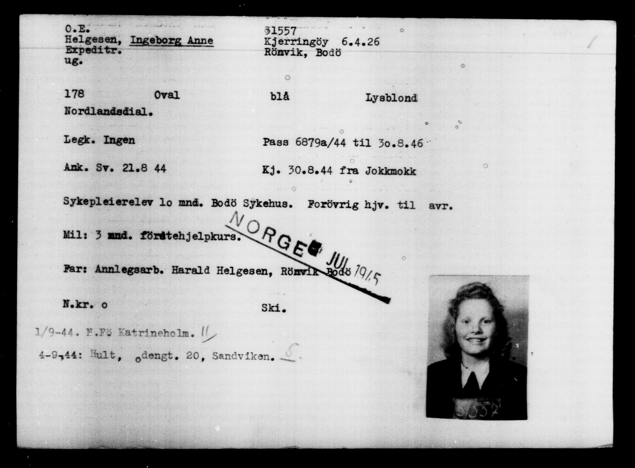 Utenriksstasjonene, Legasjonen i Stockholm, Flyktningkontoret, AV/RA-S-6753/V/Va/L0013: Kjesäterkartoteket, flyktninger med registreringsnr. 31500-34731, 1940-1945, s. 62