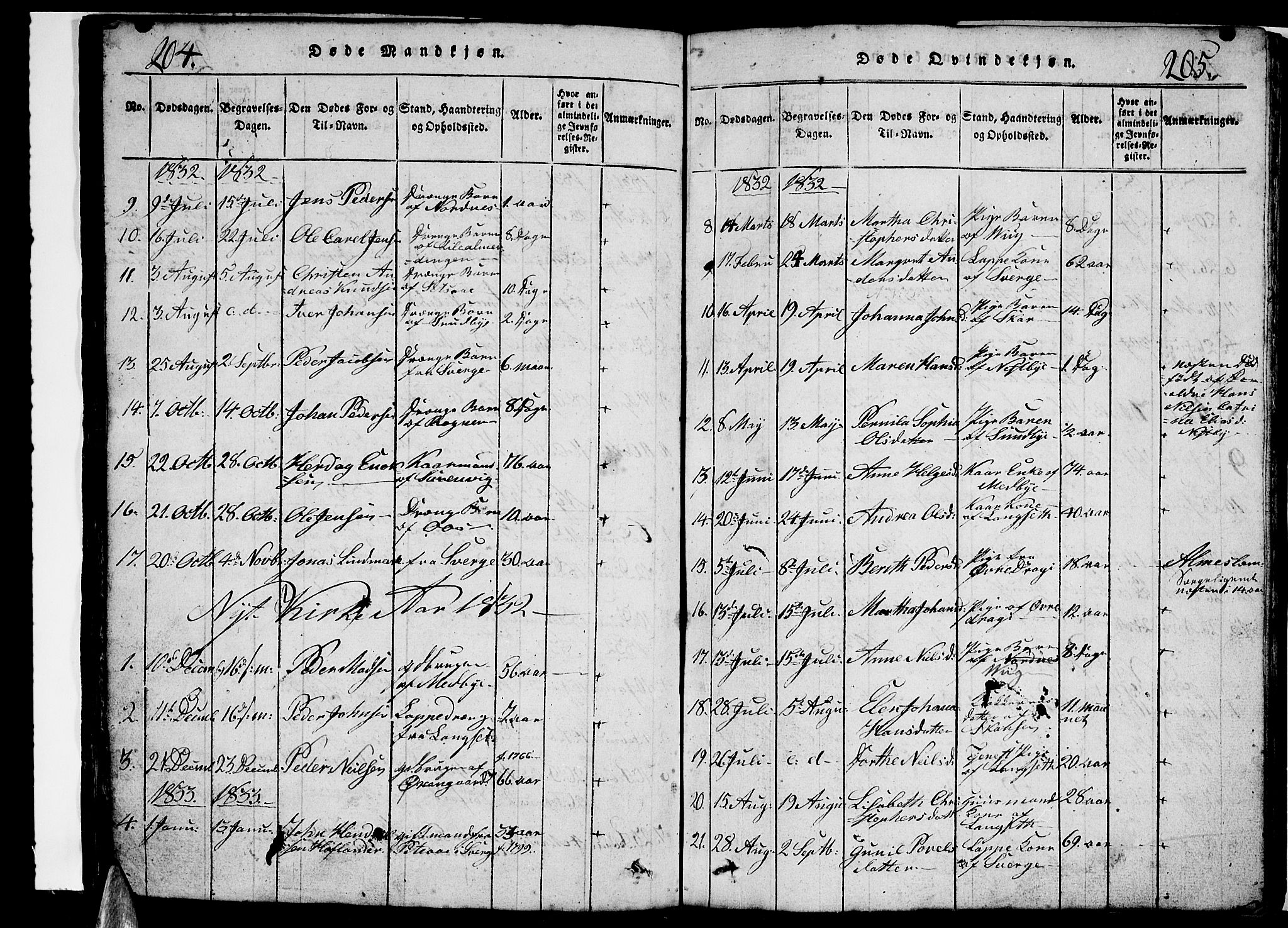 Ministerialprotokoller, klokkerbøker og fødselsregistre - Nordland, AV/SAT-A-1459/847/L0676: Klokkerbok nr. 847C04, 1821-1853, s. 204-205