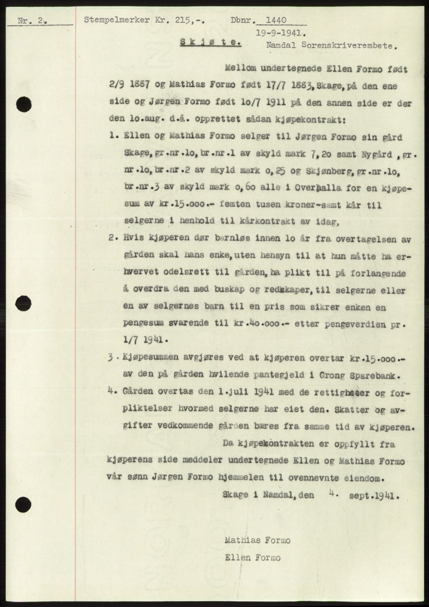 Namdal sorenskriveri, SAT/A-4133/1/2/2C: Pantebok nr. -, 1941-1942, Dagboknr: 1440/1941