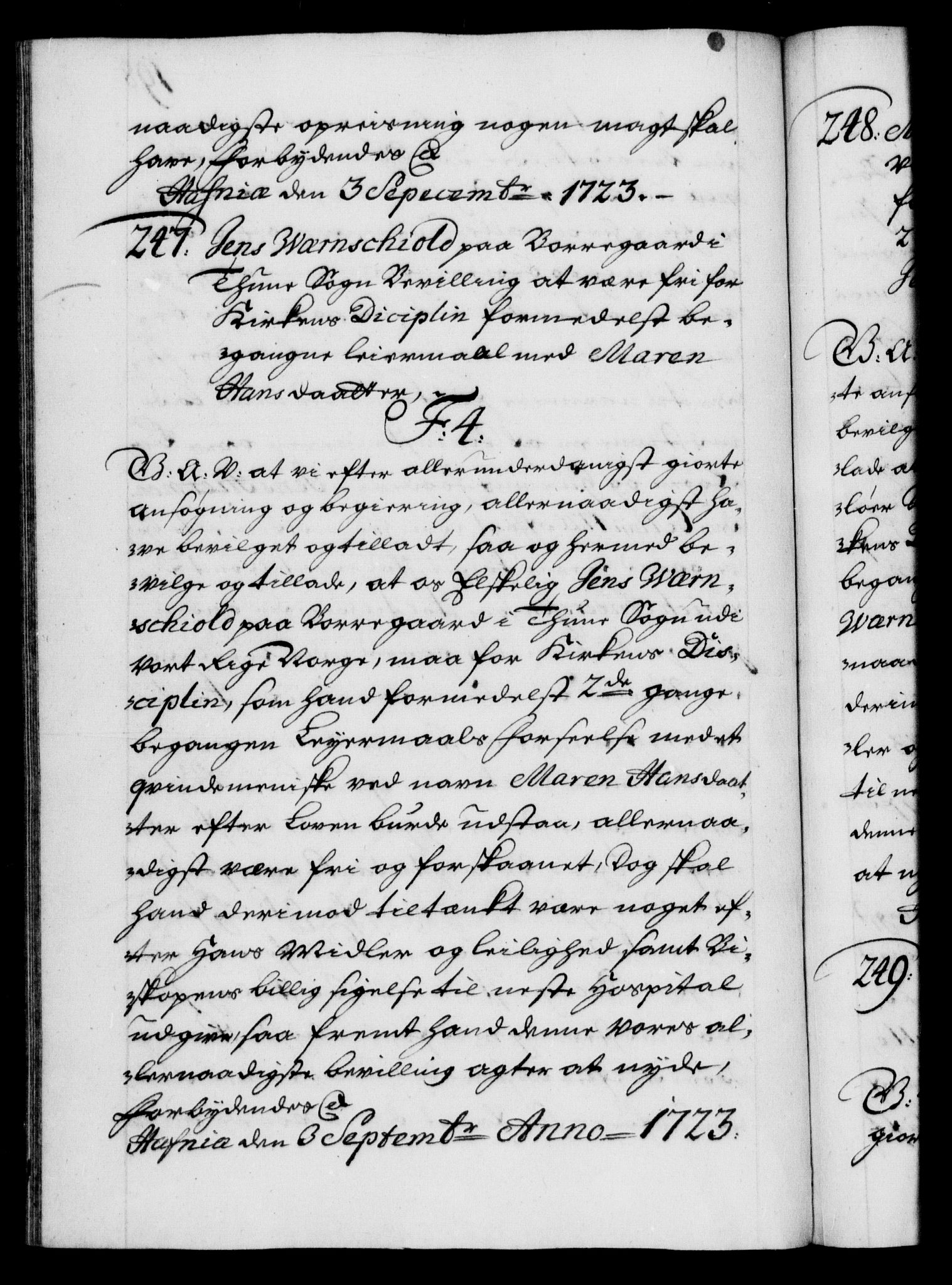 Danske Kanselli 1572-1799, RA/EA-3023/F/Fc/Fca/Fcaa/L0024: Norske registre, 1723-1725, s. 198b