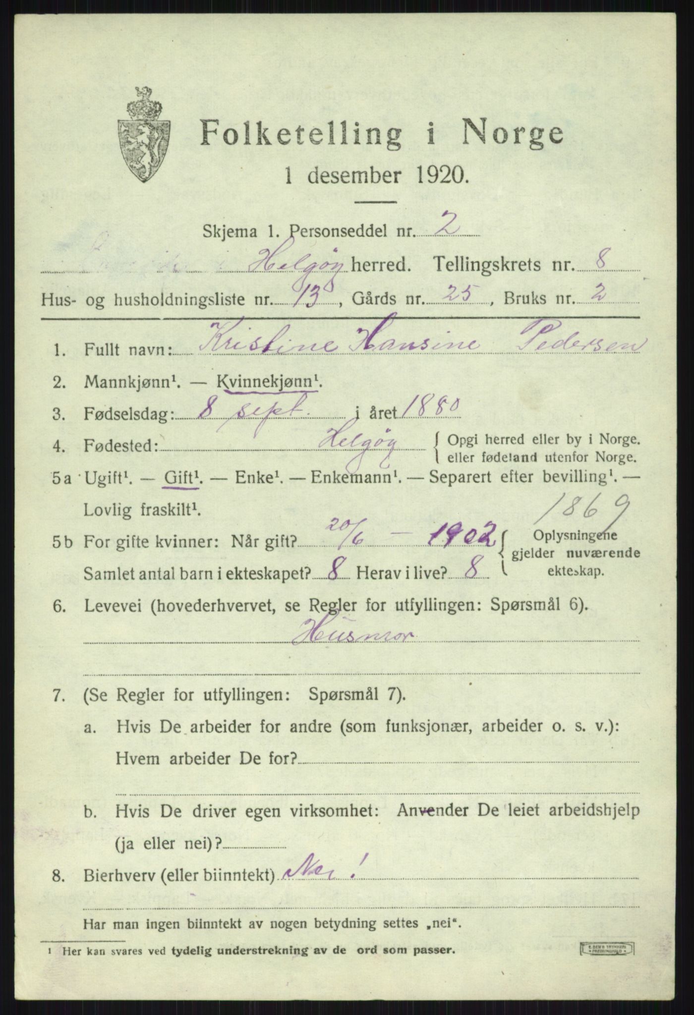 SATØ, Folketelling 1920 for 1935 Helgøy herred, 1920, s. 3012