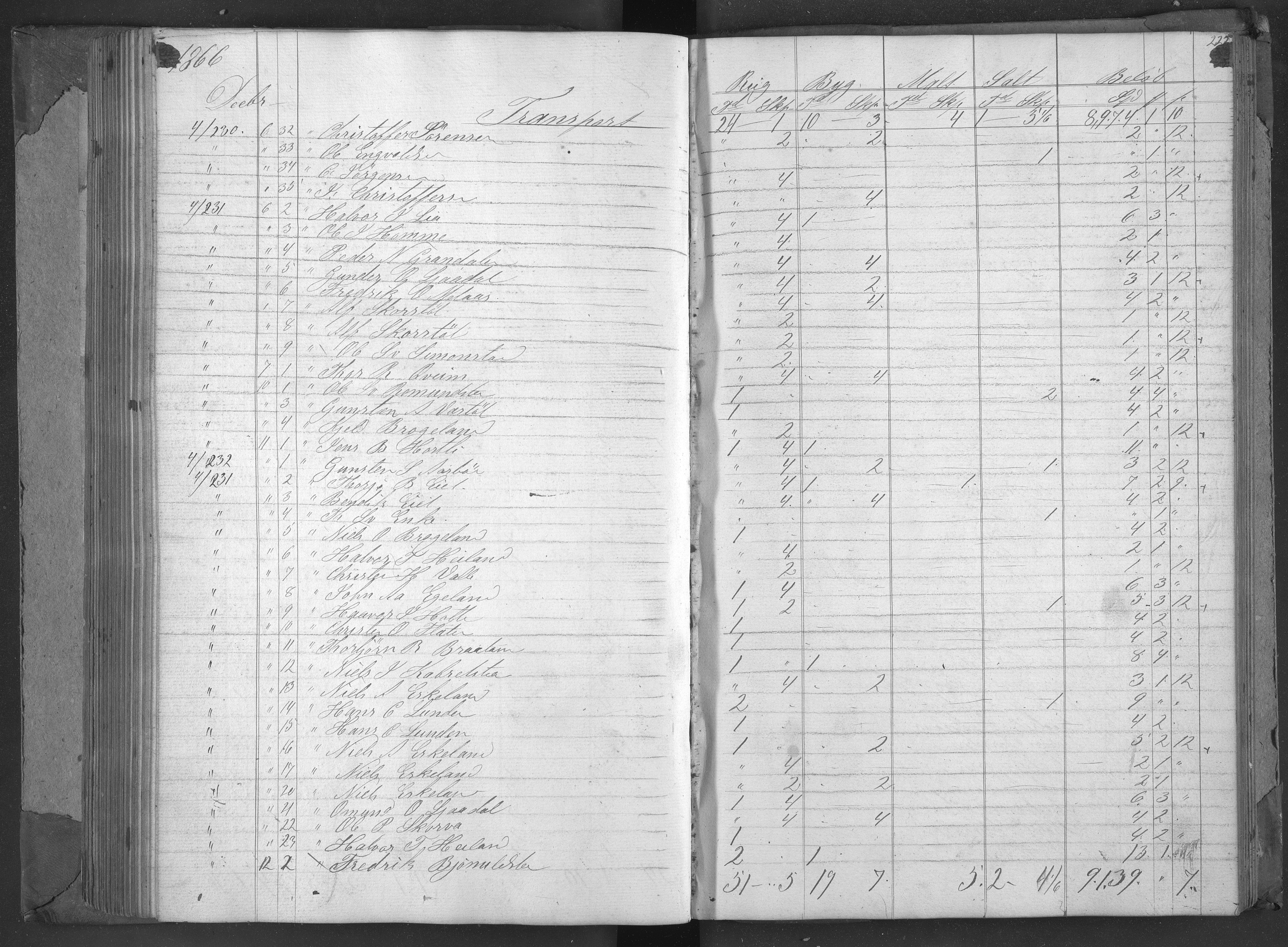 Egelands Jernverk, AAKS/PA-1907/01/L0049a: Kornbok, 1863-1866, s. 224