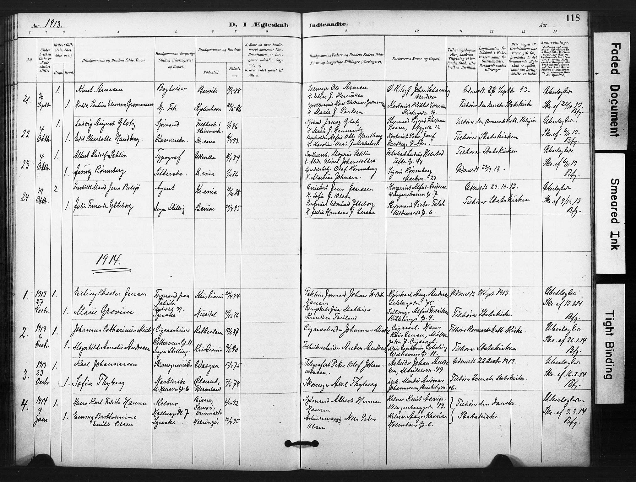 Trefoldighet prestekontor Kirkebøker, AV/SAO-A-10882/F/Fg/L0001: Ministerialbok nr. VII 1, 1892-1923, s. 118