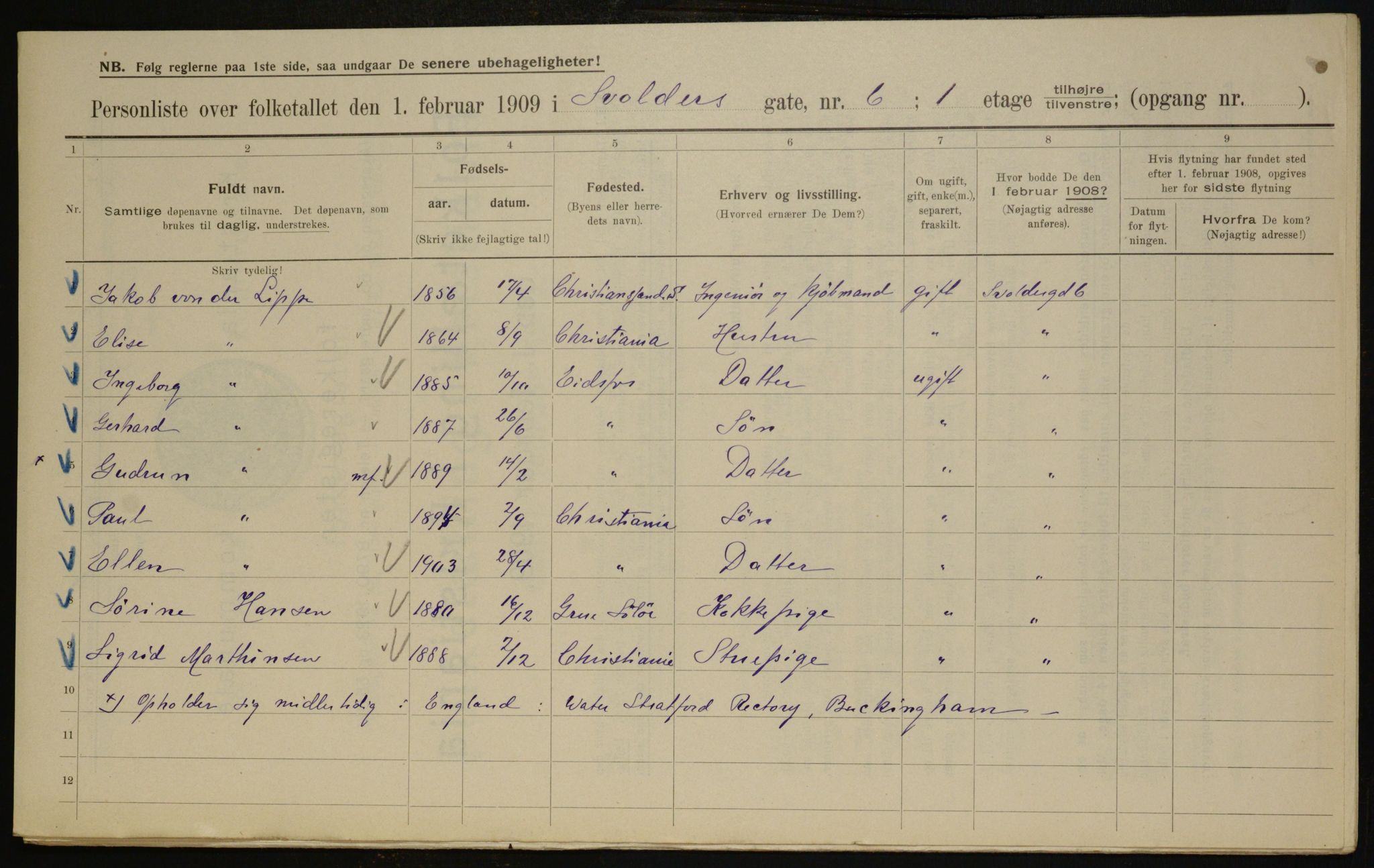 OBA, Kommunal folketelling 1.2.1909 for Kristiania kjøpstad, 1909, s. 96084