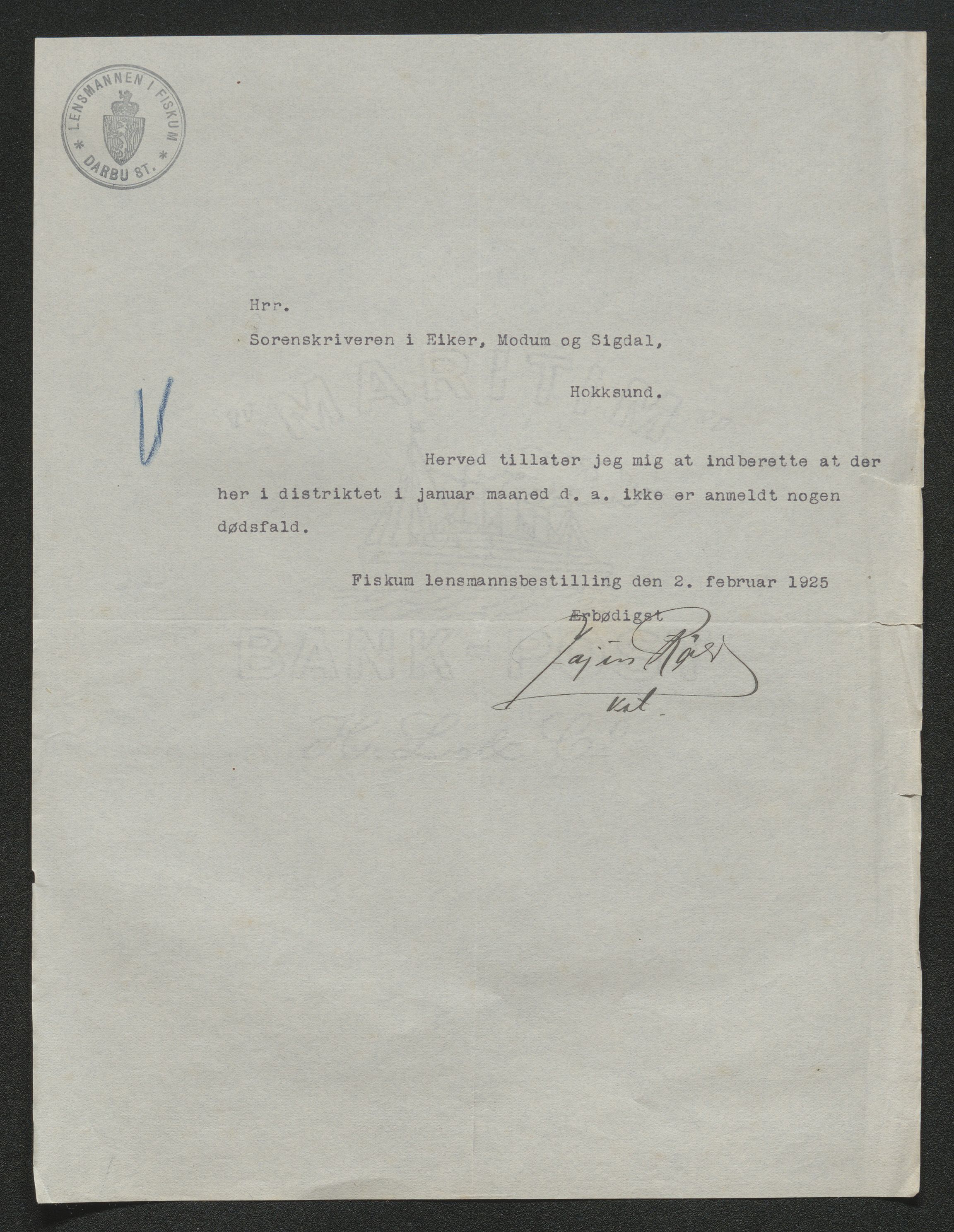 Eiker, Modum og Sigdal sorenskriveri, SAKO/A-123/H/Ha/Hab/L0043: Dødsfallsmeldinger, 1925, s. 22