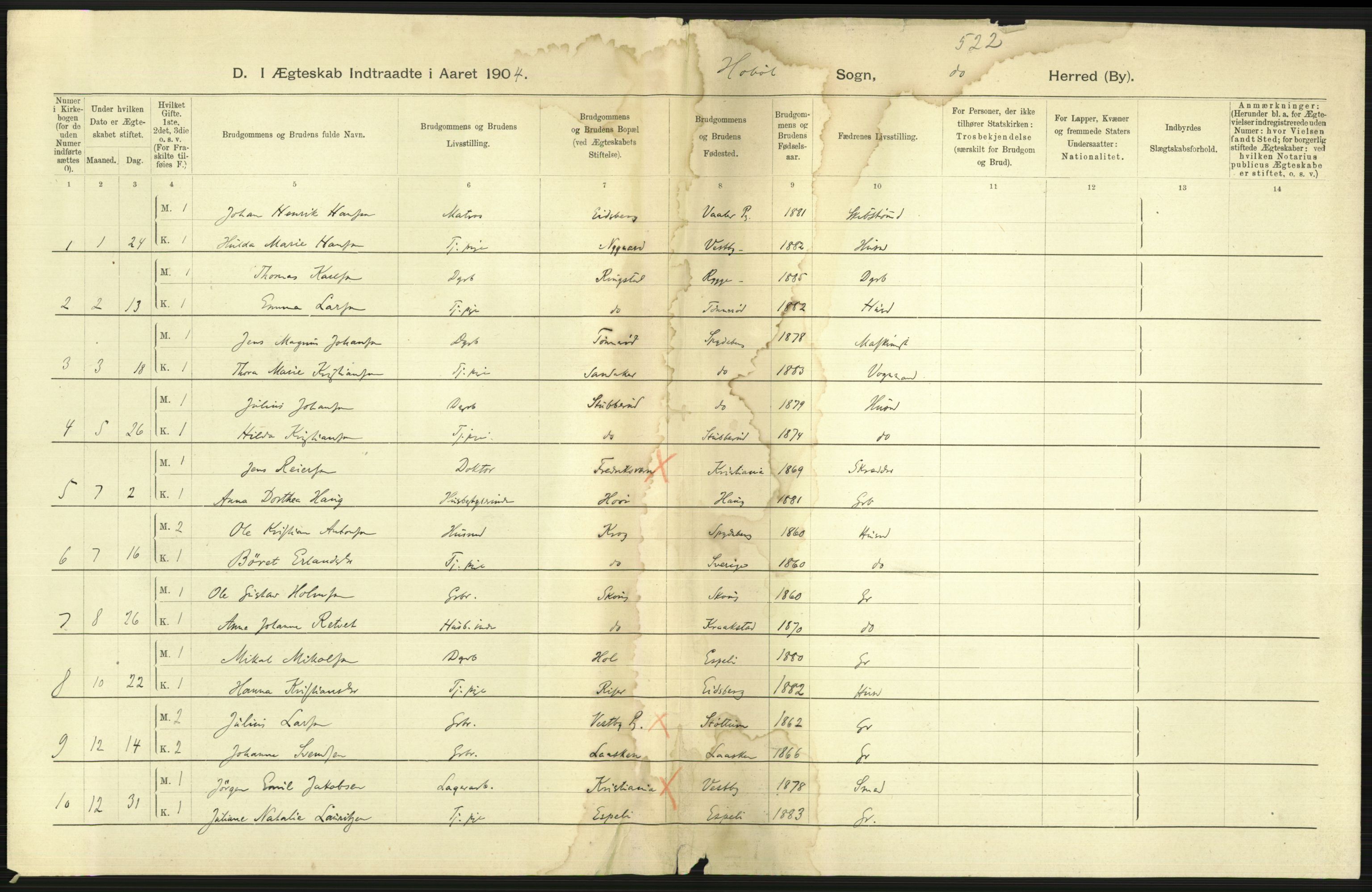 Statistisk sentralbyrå, Sosiodemografiske emner, Befolkning, RA/S-2228/D/Df/Dfa/Dfab/L0001: Smålenenes amt: Fødte, gifte, døde, 1904, s. 608