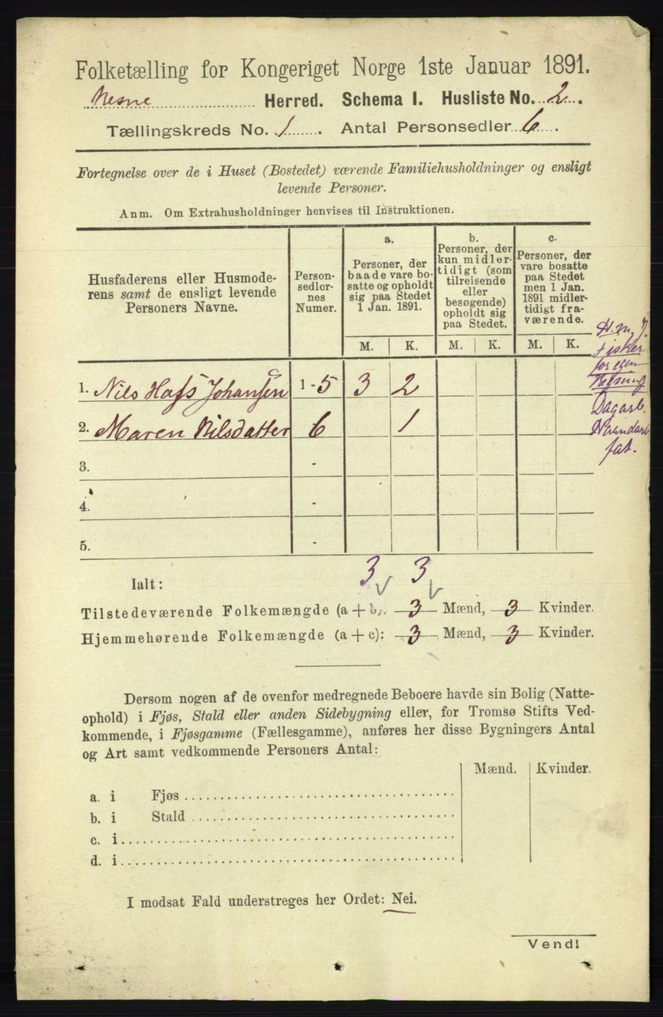 RA, Folketelling 1891 for 1828 Nesna herred, 1891, s. 20