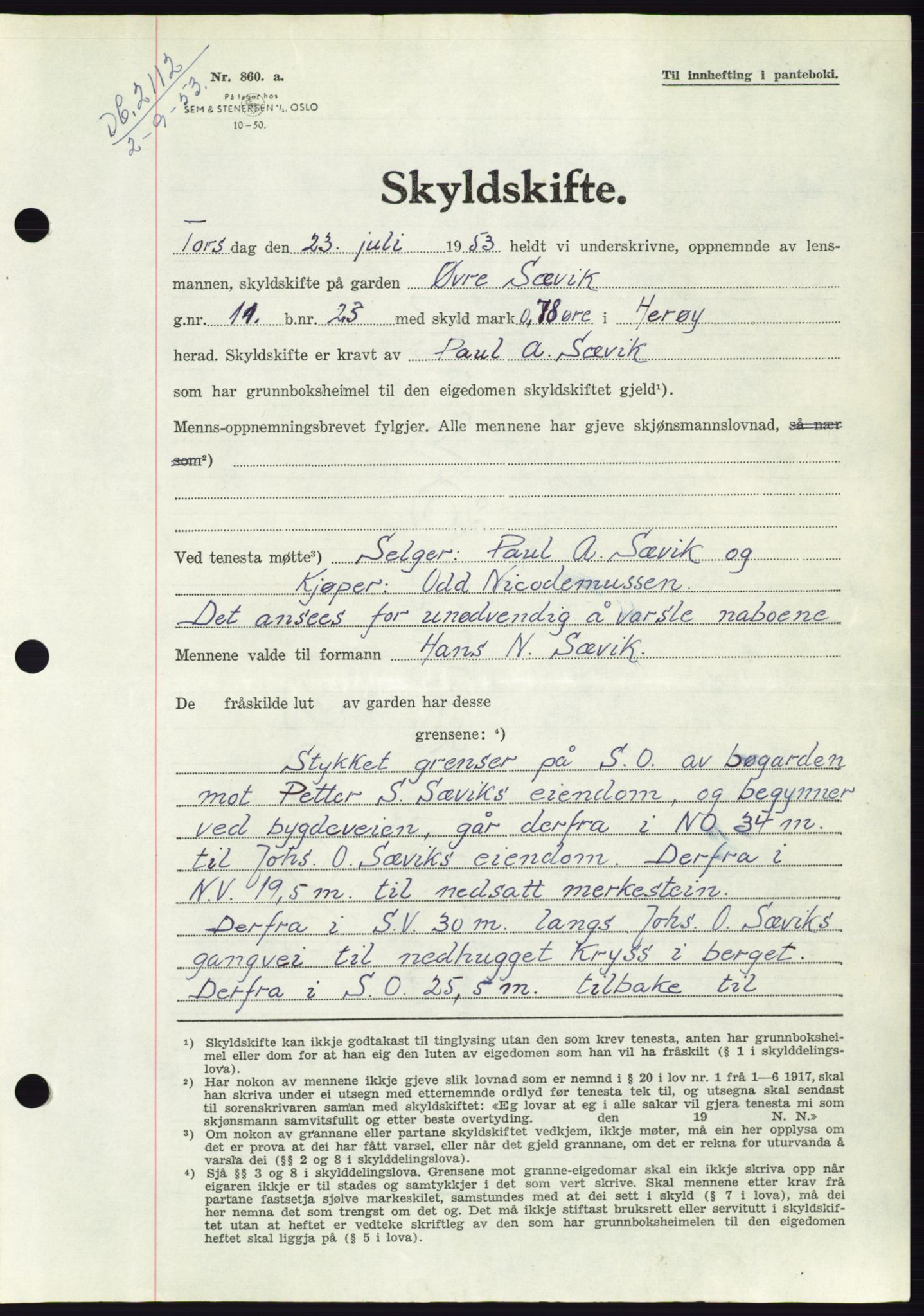 Søre Sunnmøre sorenskriveri, AV/SAT-A-4122/1/2/2C/L0095: Pantebok nr. 21A, 1953-1953, Dagboknr: 2112/1953