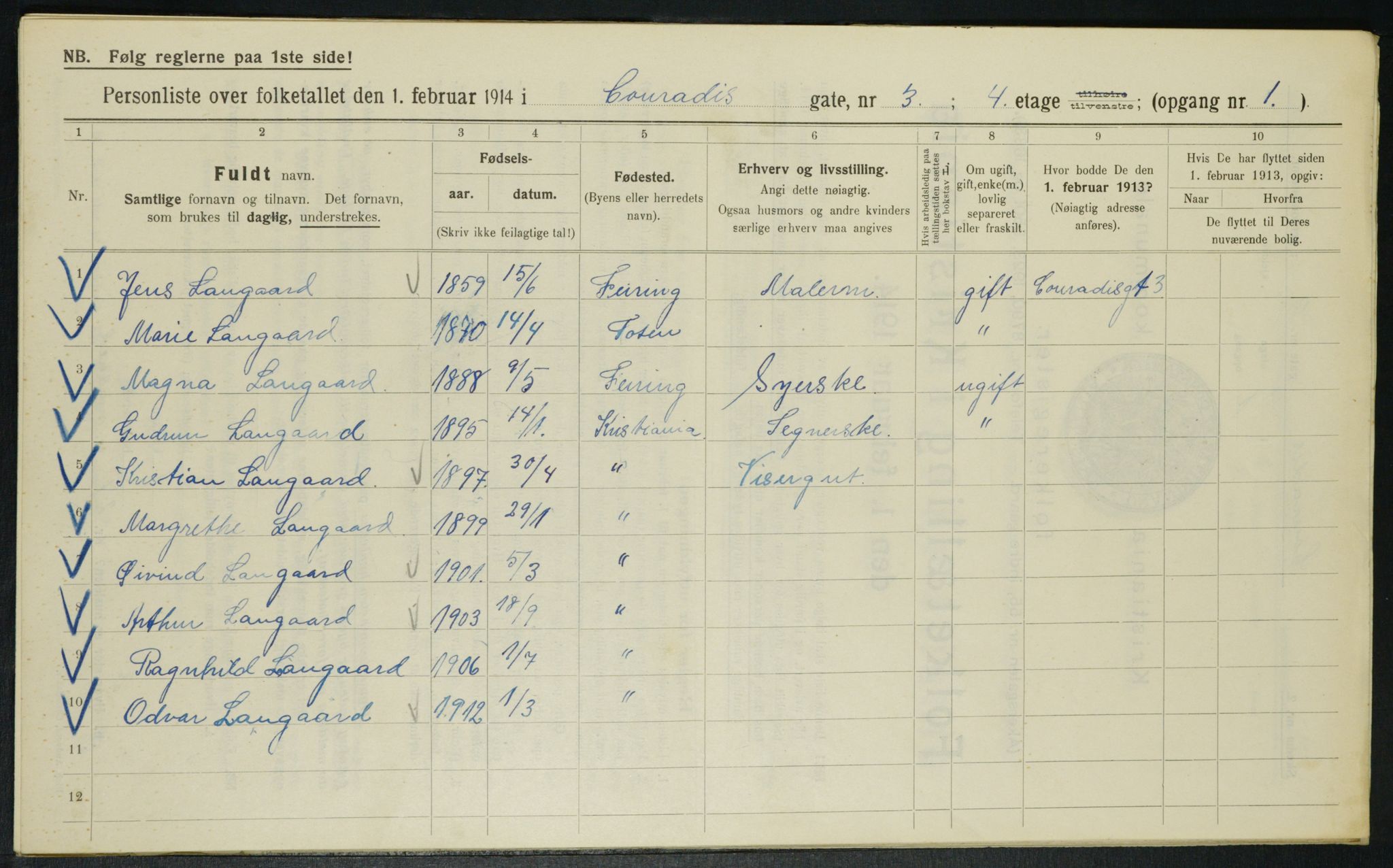 OBA, Kommunal folketelling 1.2.1914 for Kristiania, 1914, s. 13550