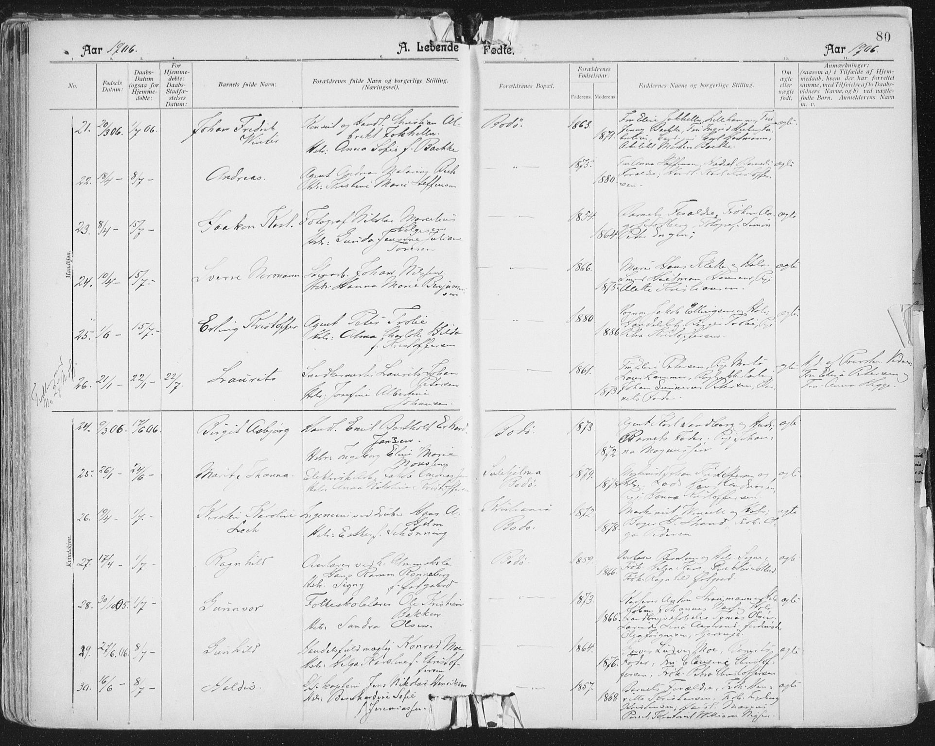 Ministerialprotokoller, klokkerbøker og fødselsregistre - Nordland, AV/SAT-A-1459/801/L0011: Ministerialbok nr. 801A11, 1900-1916, s. 80