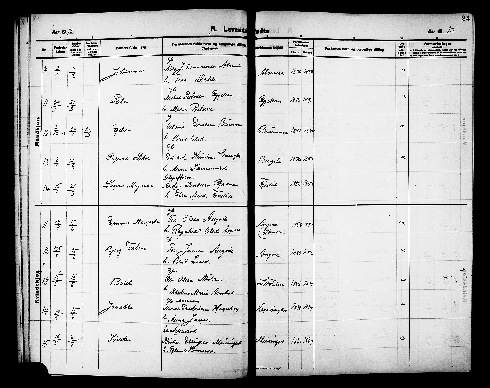 Ministerialprotokoller, klokkerbøker og fødselsregistre - Møre og Romsdal, AV/SAT-A-1454/586/L0993: Klokkerbok nr. 586C04, 1910-1918, s. 24