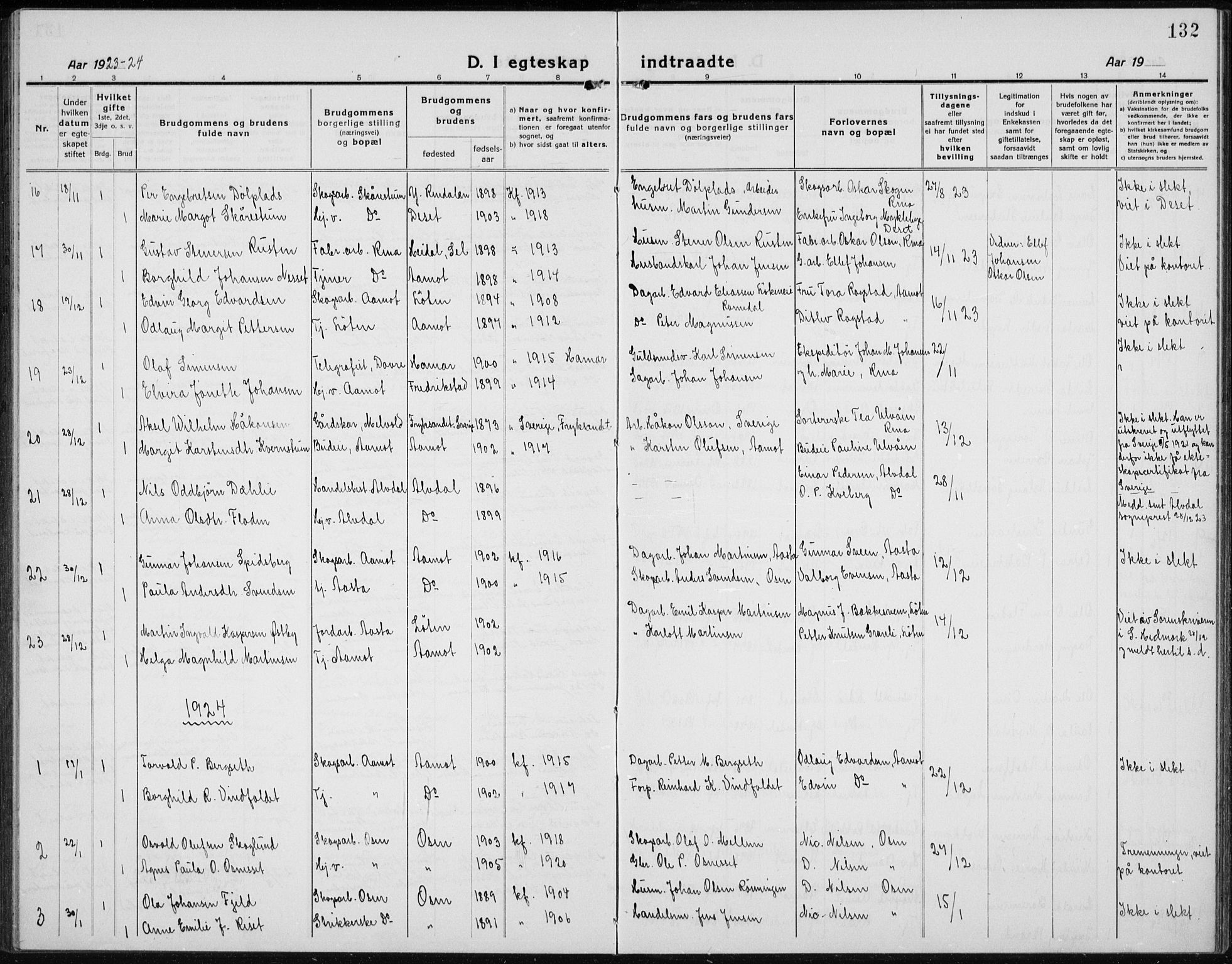 Åmot prestekontor, Hedmark, SAH/PREST-056/H/Ha/Hab/L0005: Klokkerbok nr. 5, 1921-1934, s. 132