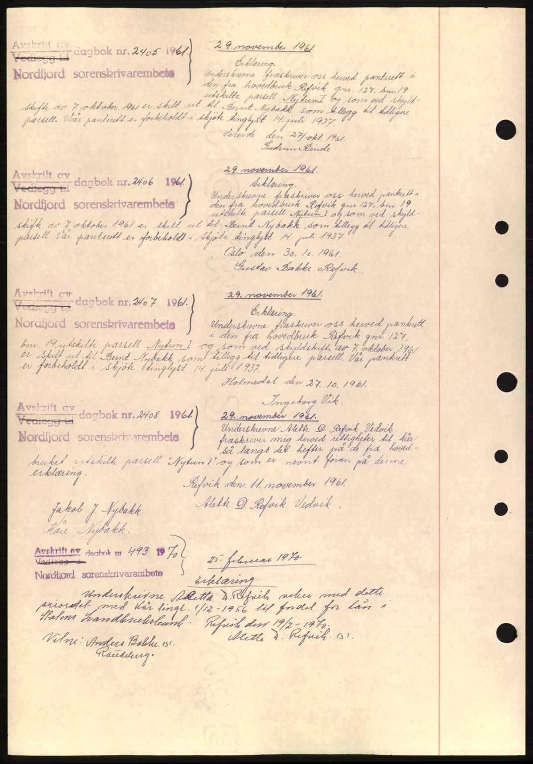 Nordfjord sorenskriveri, AV/SAB-A-2801/02/02b/02bj/L0002: Pantebok nr. A2, 1937-1938, Dagboknr: 2405/1961