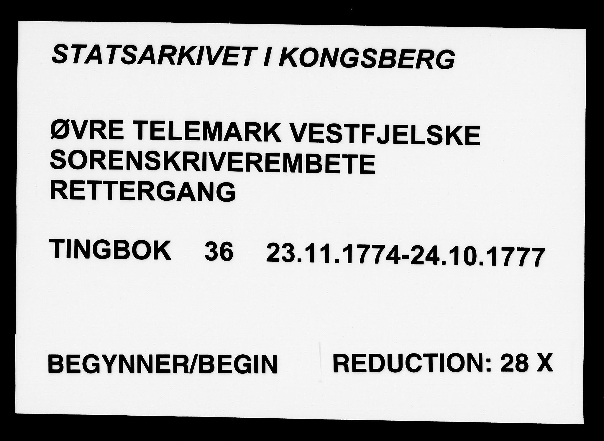 Vest-Telemark sorenskriveri, AV/SAKO-A-134/F/Fa/L0036: Tingbok, 1774-1777