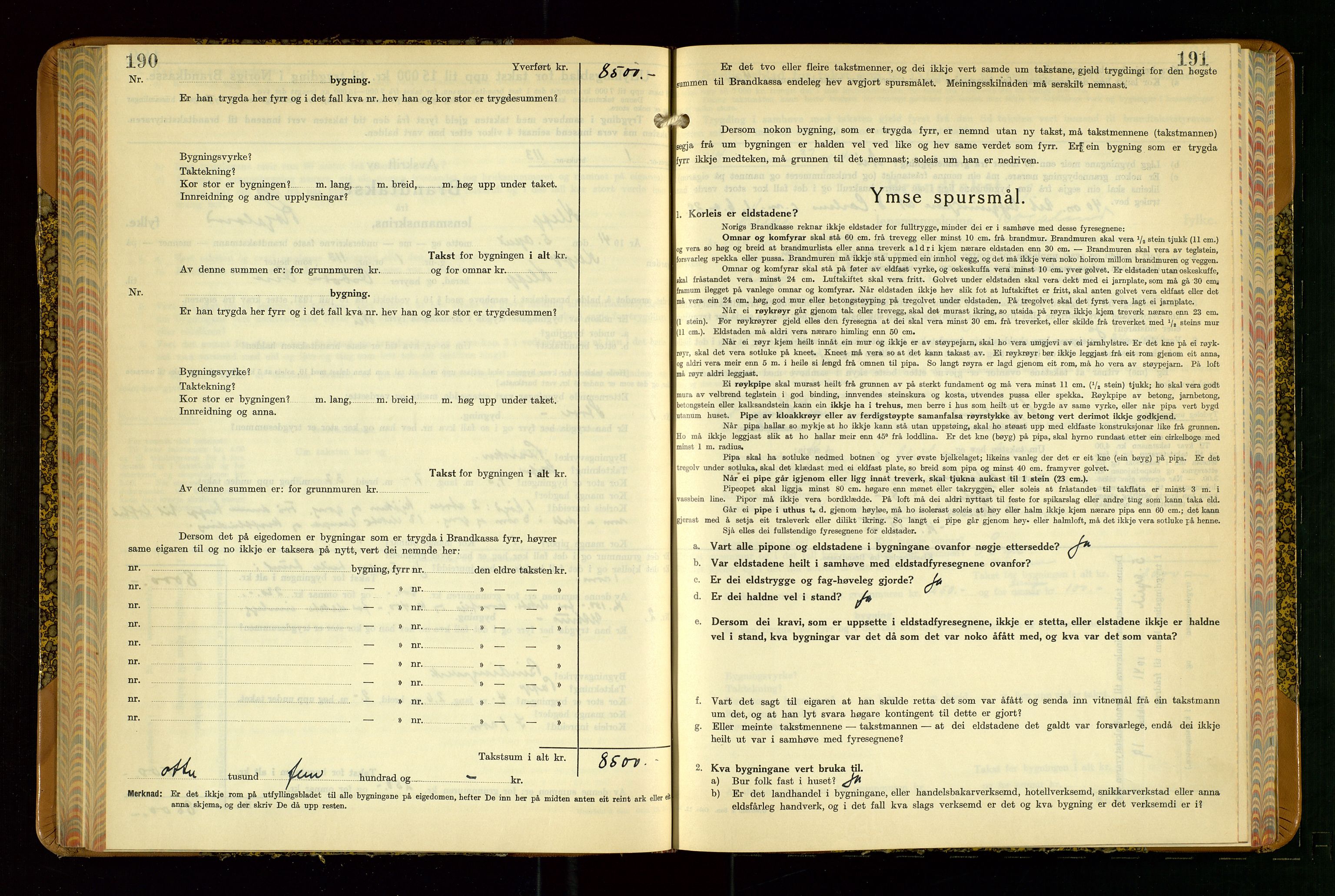 Klepp lensmannskontor, SAST/A-100163/Goc/L0015: "Branntakstbok" m/register, 1939-1947, s. 190-191