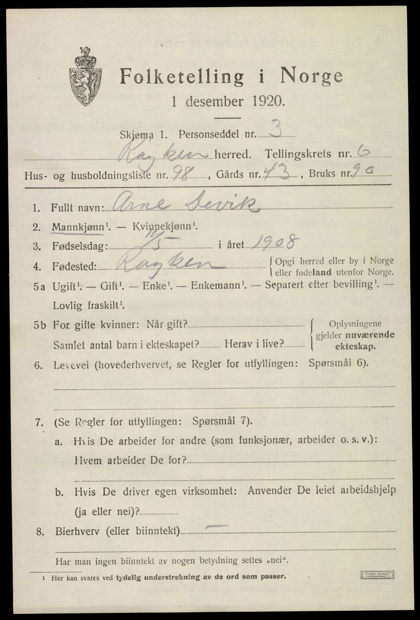SAKO, Folketelling 1920 for 0627 Røyken herred, 1920, s. 10922