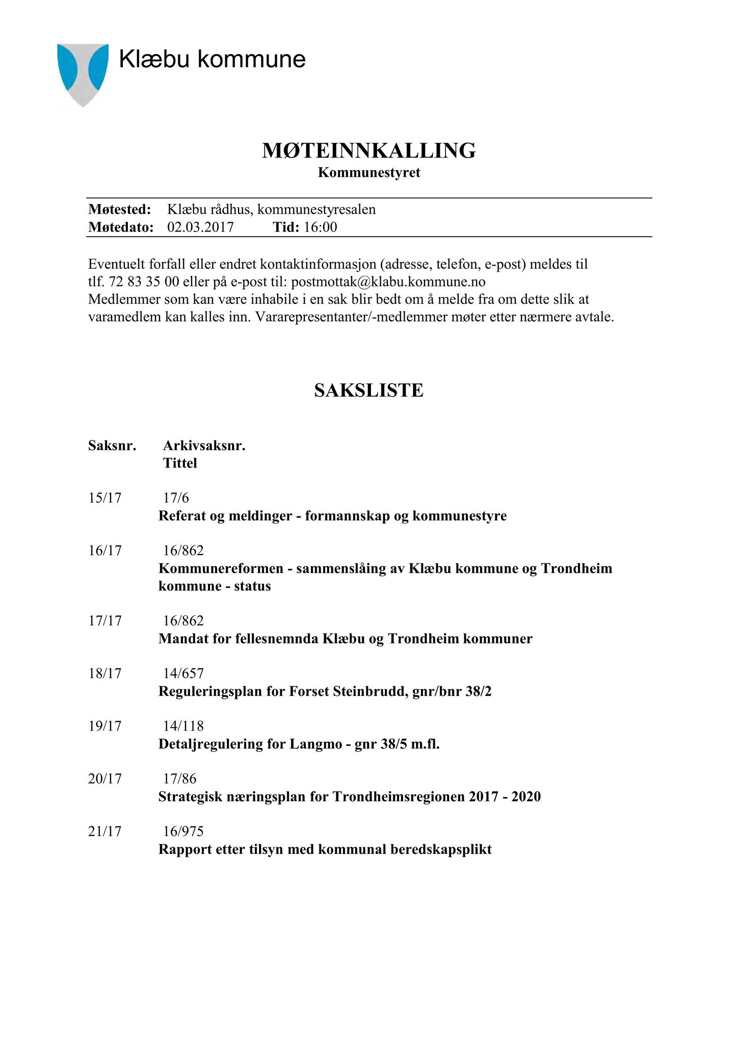 Klæbu Kommune, TRKO/KK/01-KS/L010: Kommunestyret - Møtedokumenter, 2017, s. 402