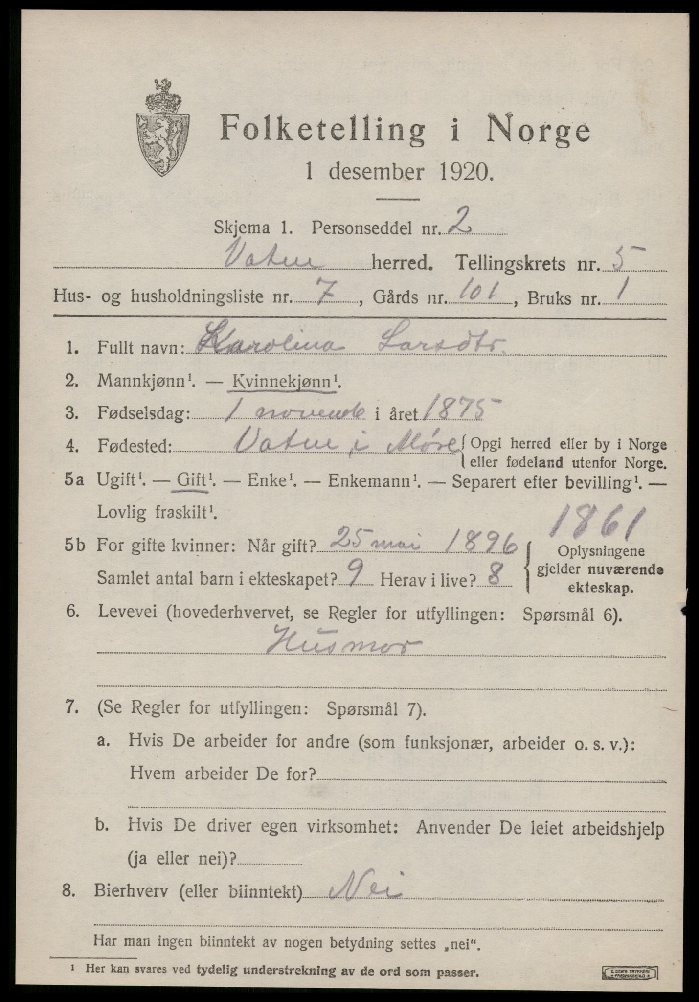 SAT, Folketelling 1920 for 1530 Vatne herred, 1920, s. 2244
