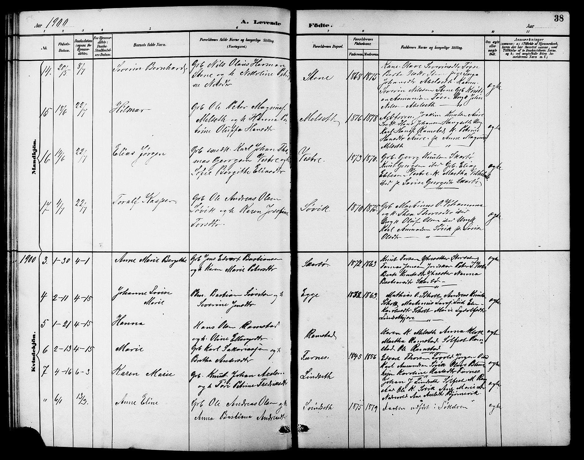 Ministerialprotokoller, klokkerbøker og fødselsregistre - Møre og Romsdal, AV/SAT-A-1454/522/L0327: Klokkerbok nr. 522C06, 1890-1915, s. 38