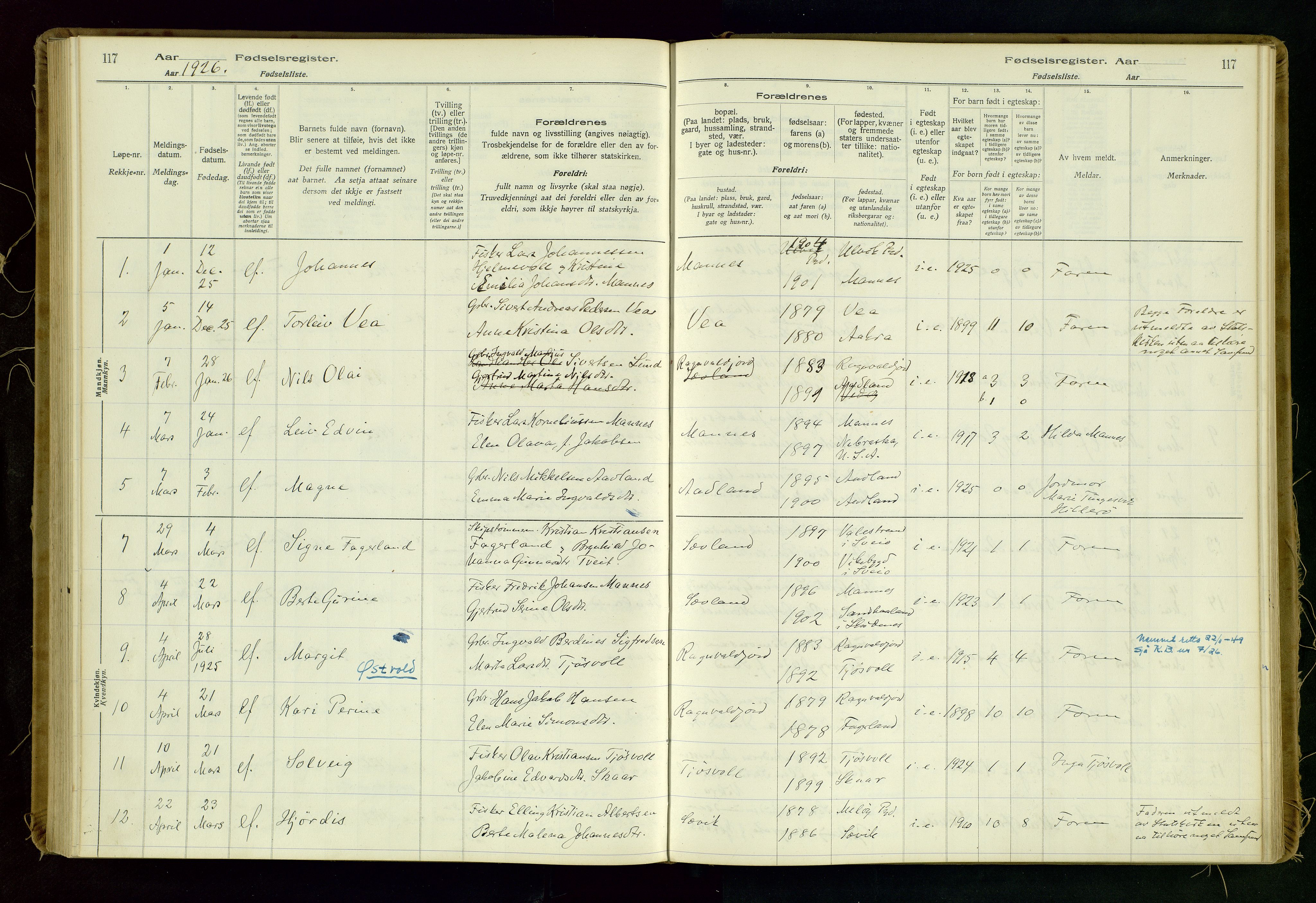 Kopervik sokneprestkontor, SAST/A-101850/I/Id/L0006: Fødselsregister nr. 6, 1916-1934, s. 117