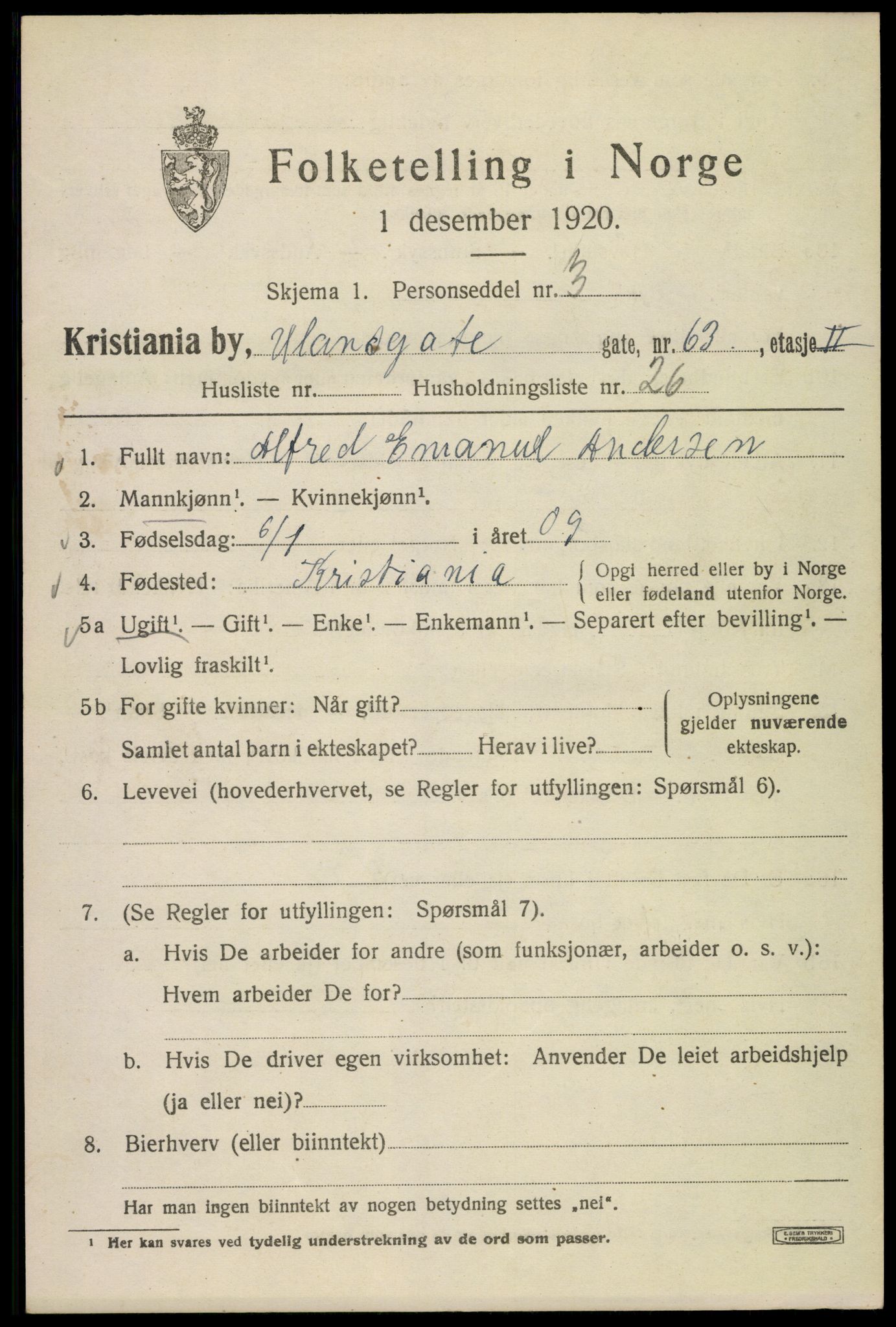 SAO, Folketelling 1920 for 0301 Kristiania kjøpstad, 1920, s. 611617