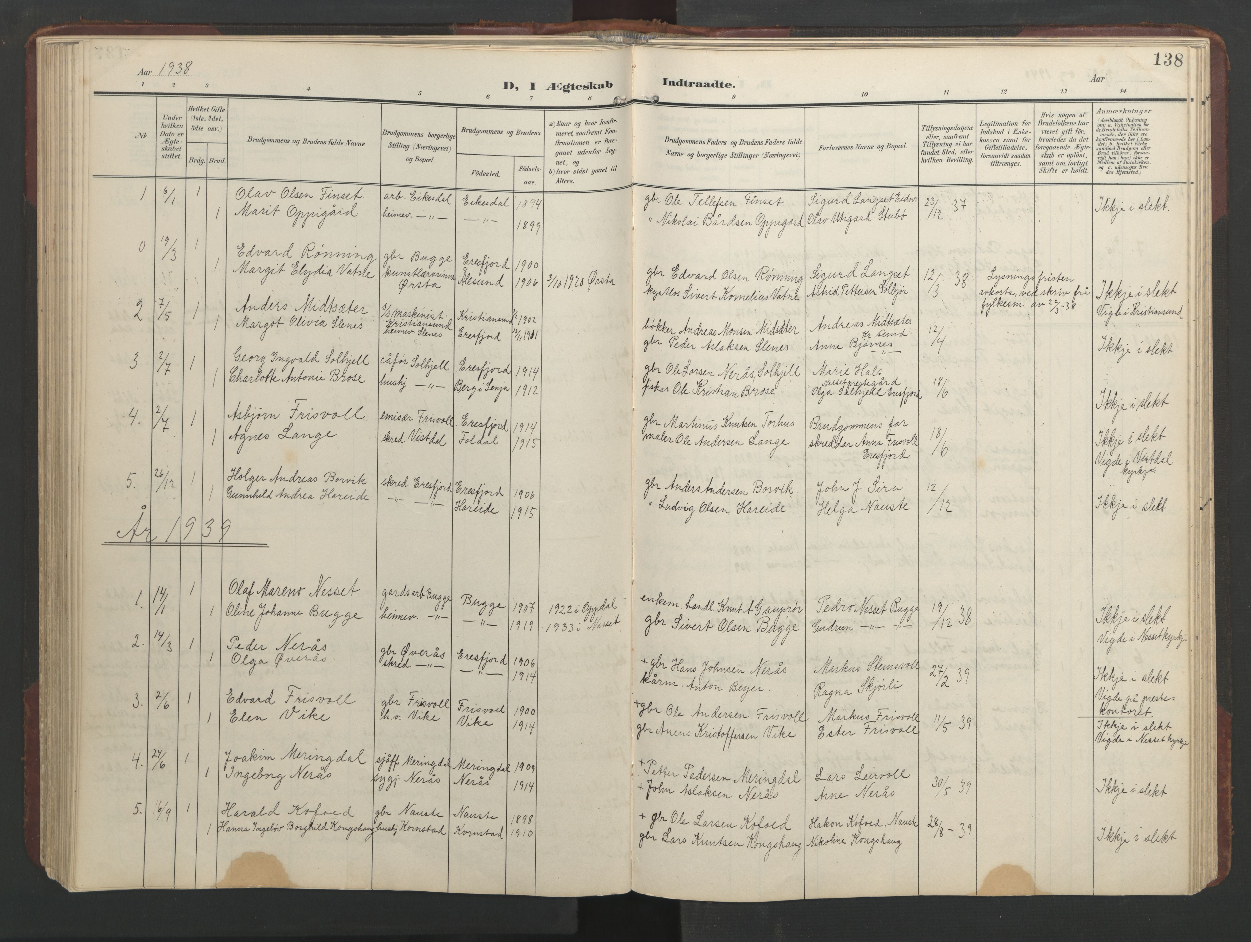 Ministerialprotokoller, klokkerbøker og fødselsregistre - Møre og Romsdal, AV/SAT-A-1454/552/L0639: Klokkerbok nr. 552C02, 1903-1960, s. 138