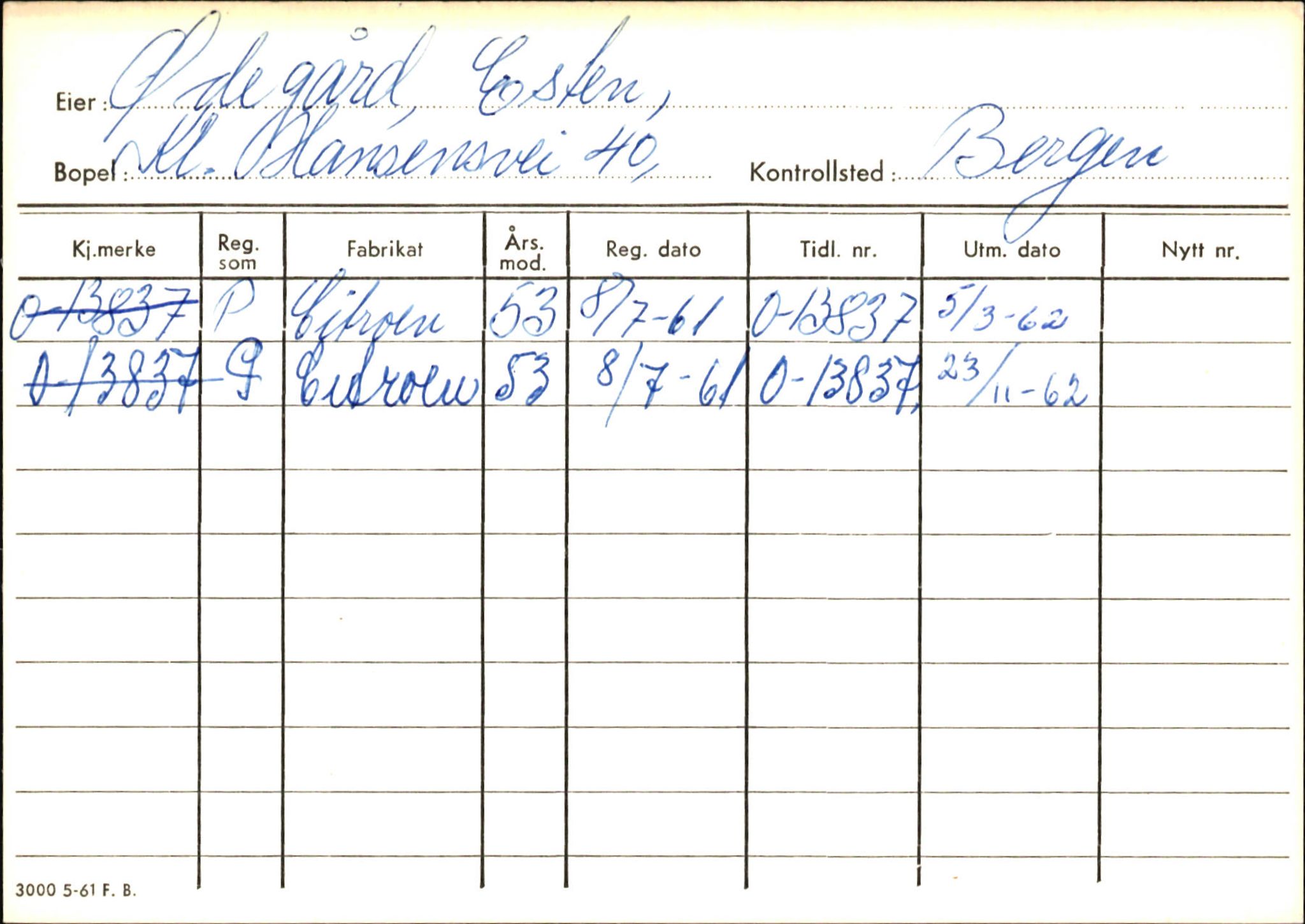 Statens vegvesen, Hordaland vegkontor, AV/SAB-A-5201/2/Hb/L0037: O-eierkort W-P, 1920-1971, s. 1036