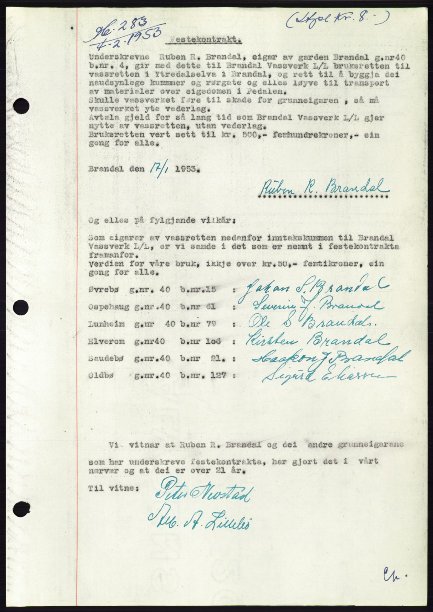 Søre Sunnmøre sorenskriveri, AV/SAT-A-4122/1/2/2C/L0094: Pantebok nr. 20A, 1953-1953, Dagboknr: 283/1953