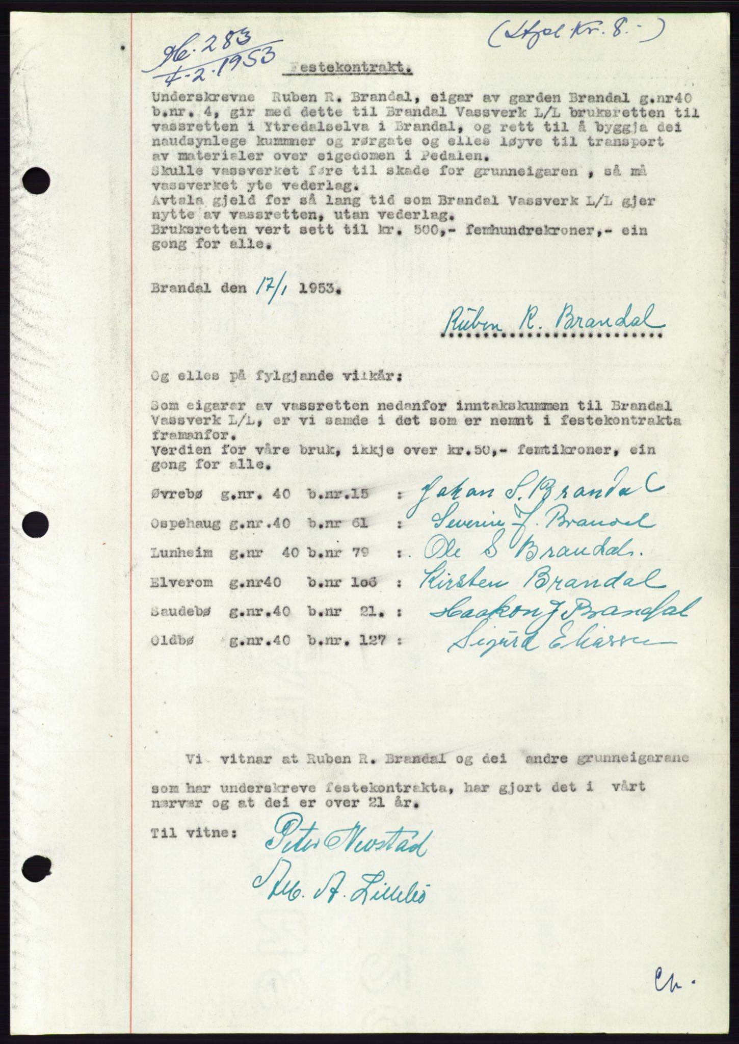 Søre Sunnmøre sorenskriveri, SAT/A-4122/1/2/2C/L0094: Pantebok nr. 20A, 1953-1953, Dagboknr: 283/1953