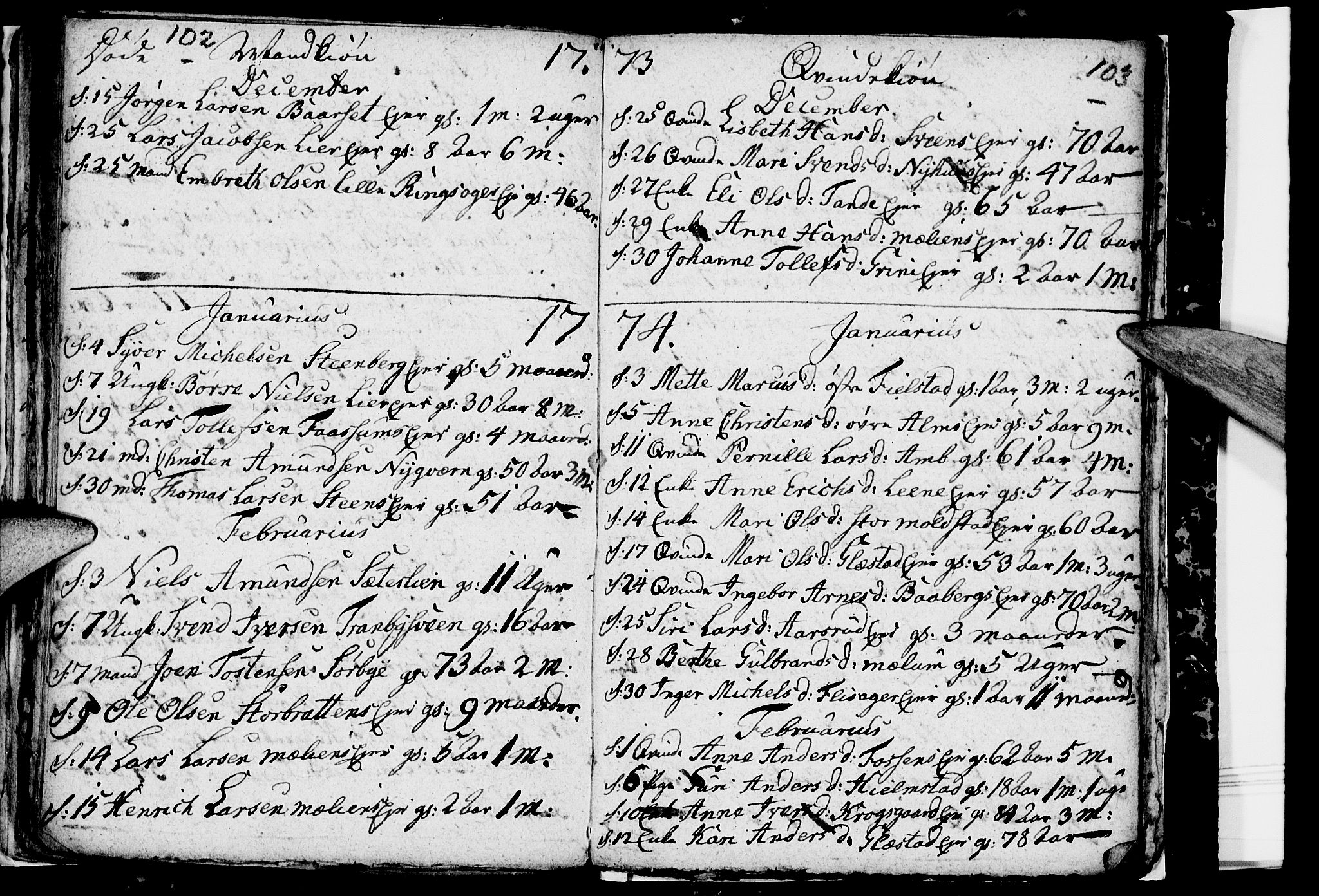 Ringsaker prestekontor, AV/SAH-PREST-014/I/Ia/L0005/0001: Kladd til kirkebok nr. 5.1, 1773-1775, s. 102-103