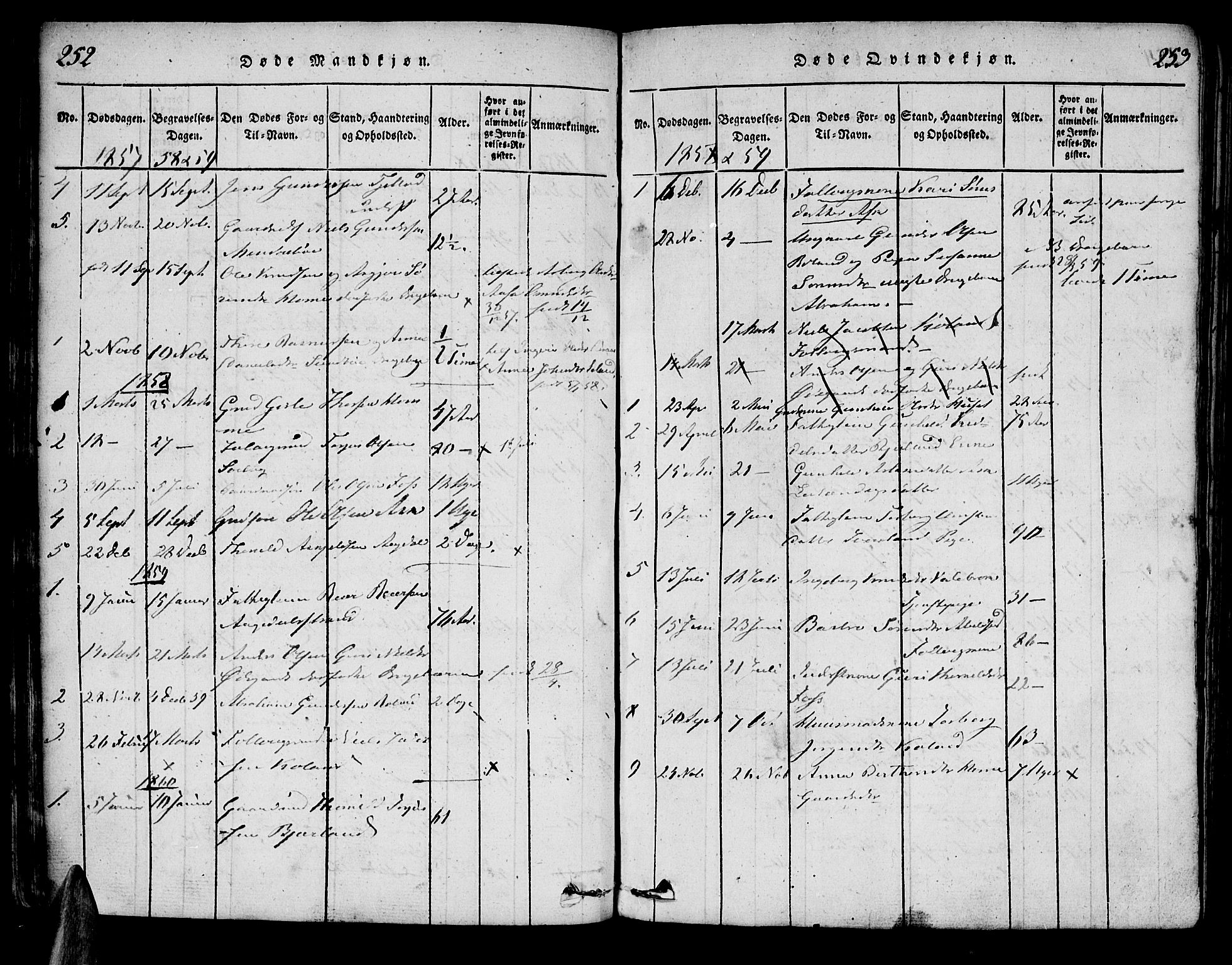 Bjelland sokneprestkontor, SAK/1111-0005/F/Fa/Faa/L0002: Ministerialbok nr. A 2, 1816-1866, s. 252-253