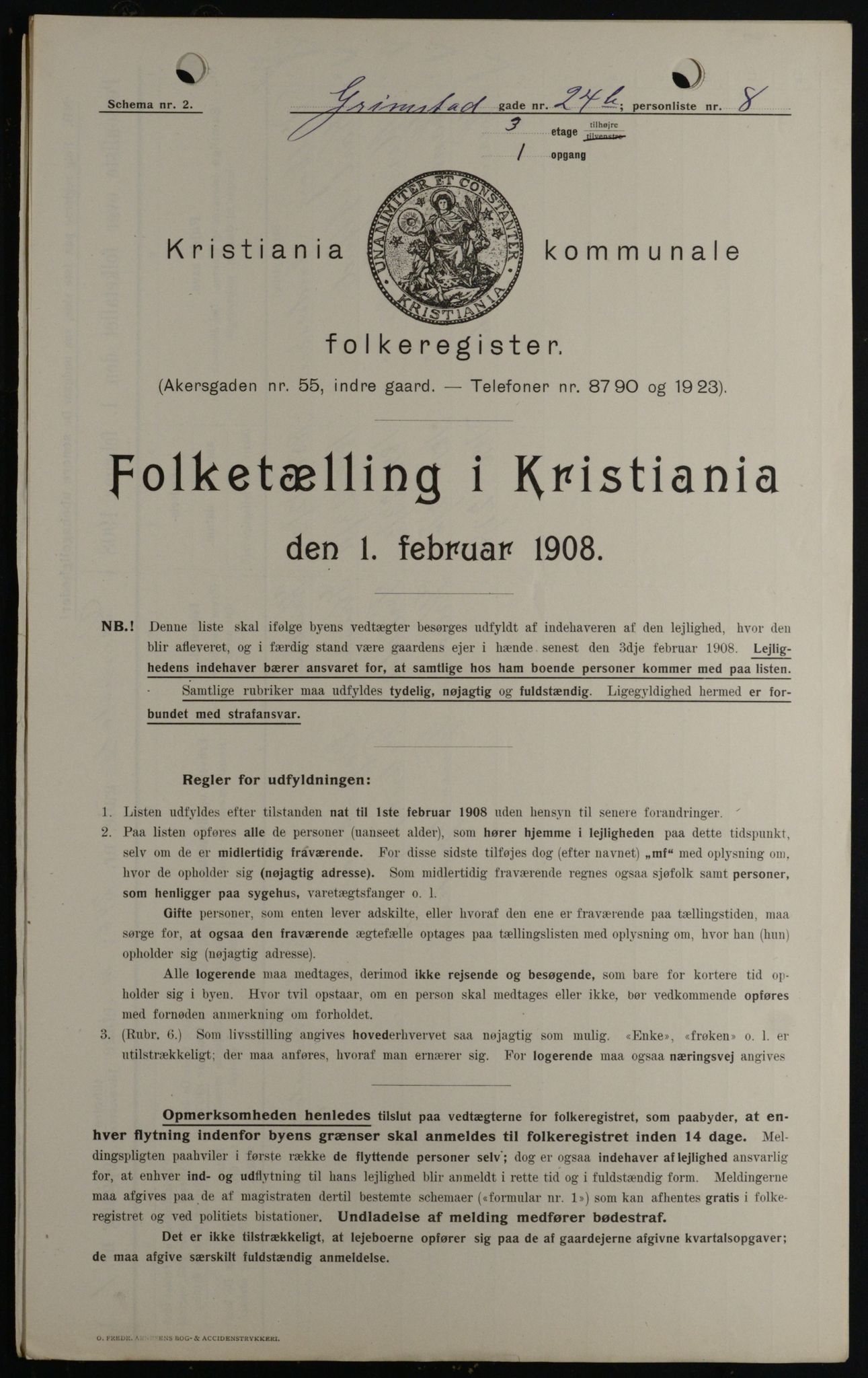 OBA, Kommunal folketelling 1.2.1908 for Kristiania kjøpstad, 1908, s. 27108